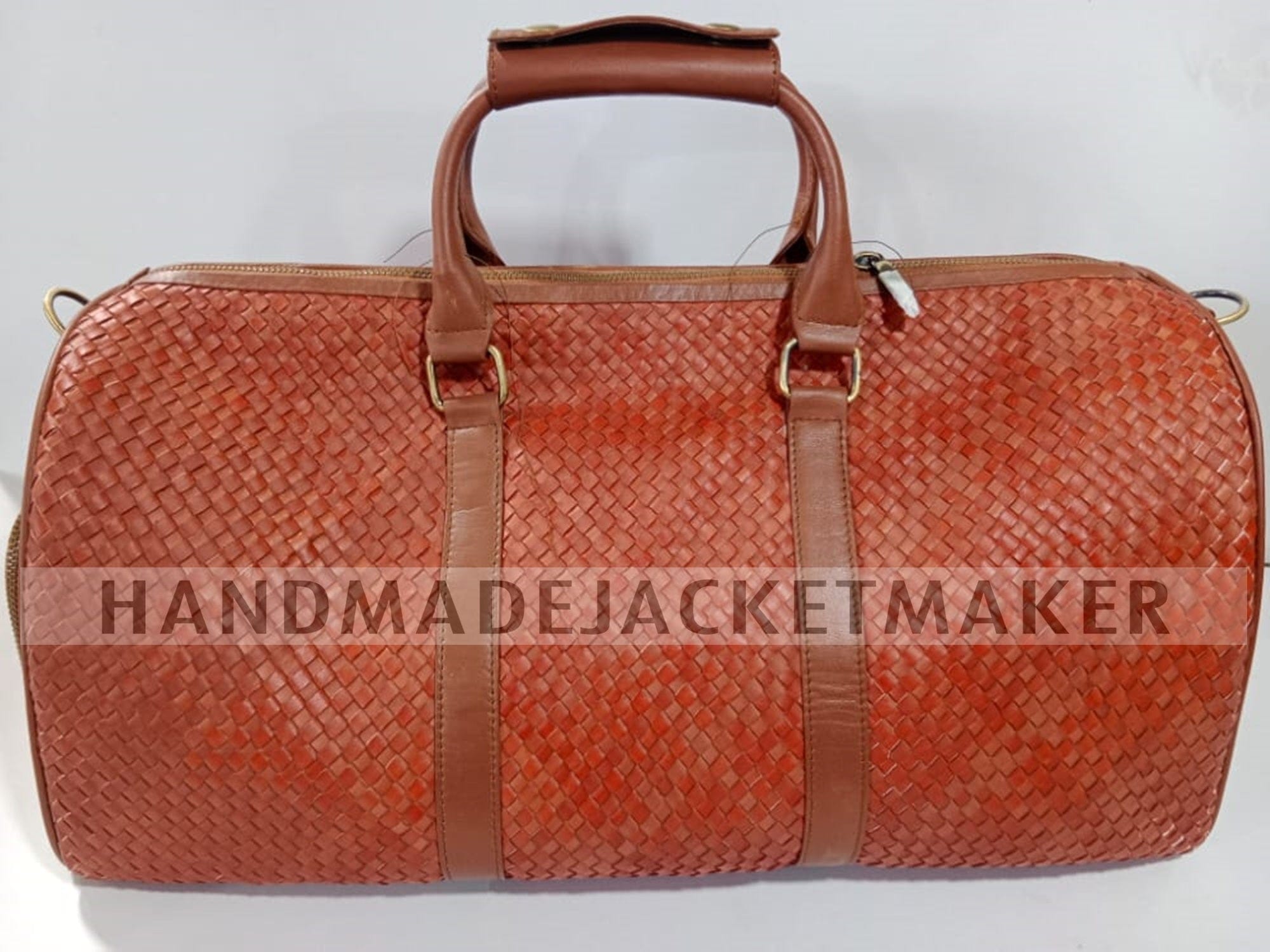 Full Grain Leather Duffle Bag Brown, Intrecciato Travel Duffel Bag, Handcraft Woven Weekend Luggage Bag, Weekender Overnight Duffle Bag
