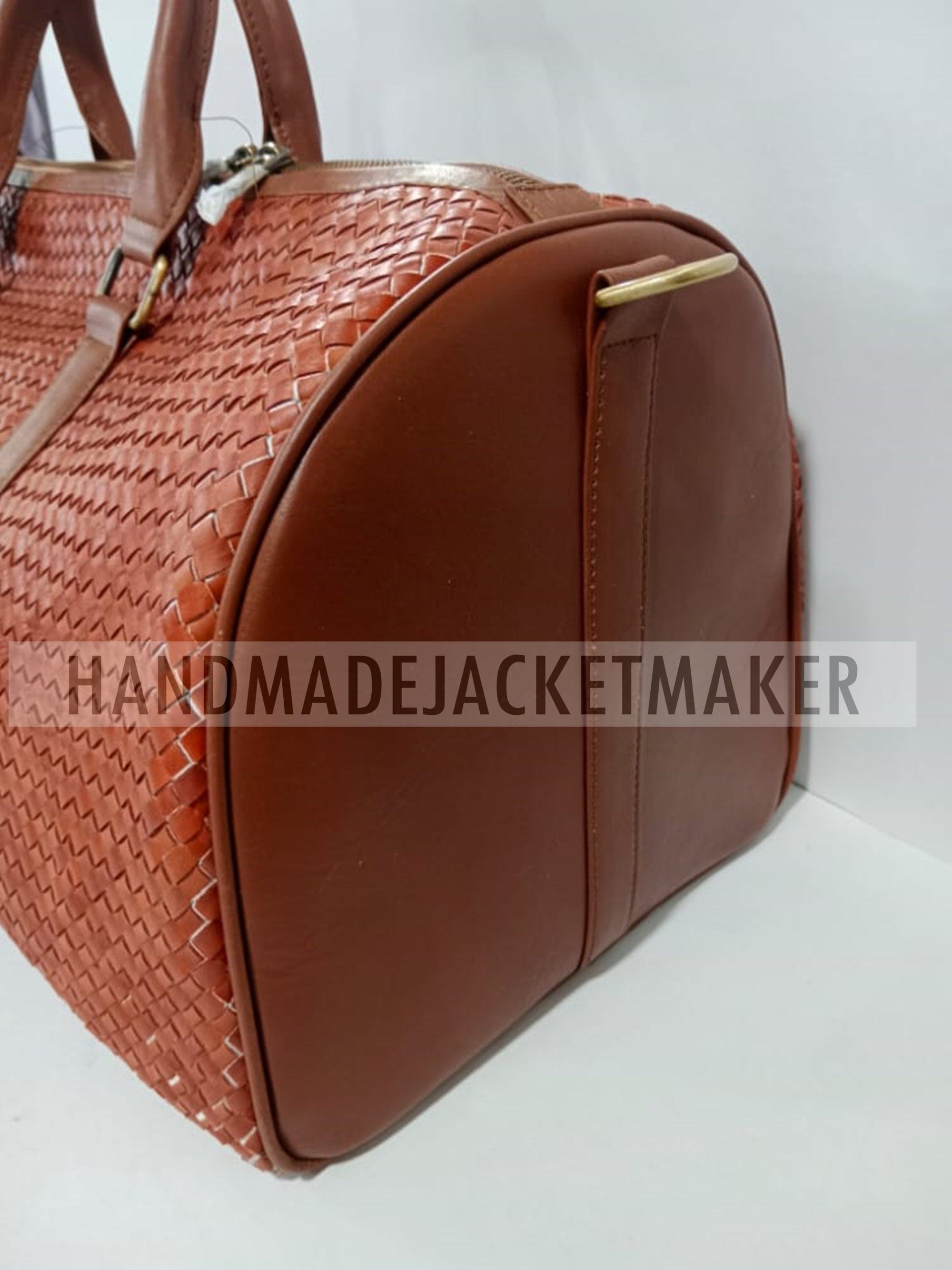 Full Grain Leather Duffle Bag Brown, Intrecciato Travel Duffel Bag, Handcraft Woven Weekend Luggage Bag, Weekender Overnight Duffle Bag