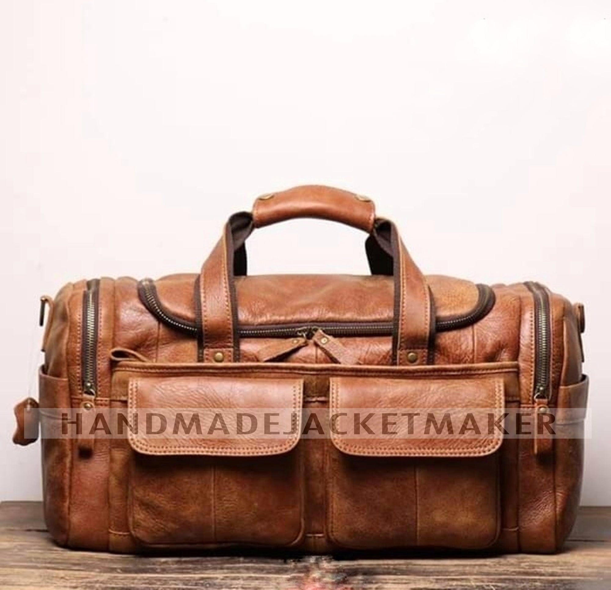 Full Grain Leather Duffle Bag Genuine Leather Weekender Bag Leather Holdall Overnight Bag For Men