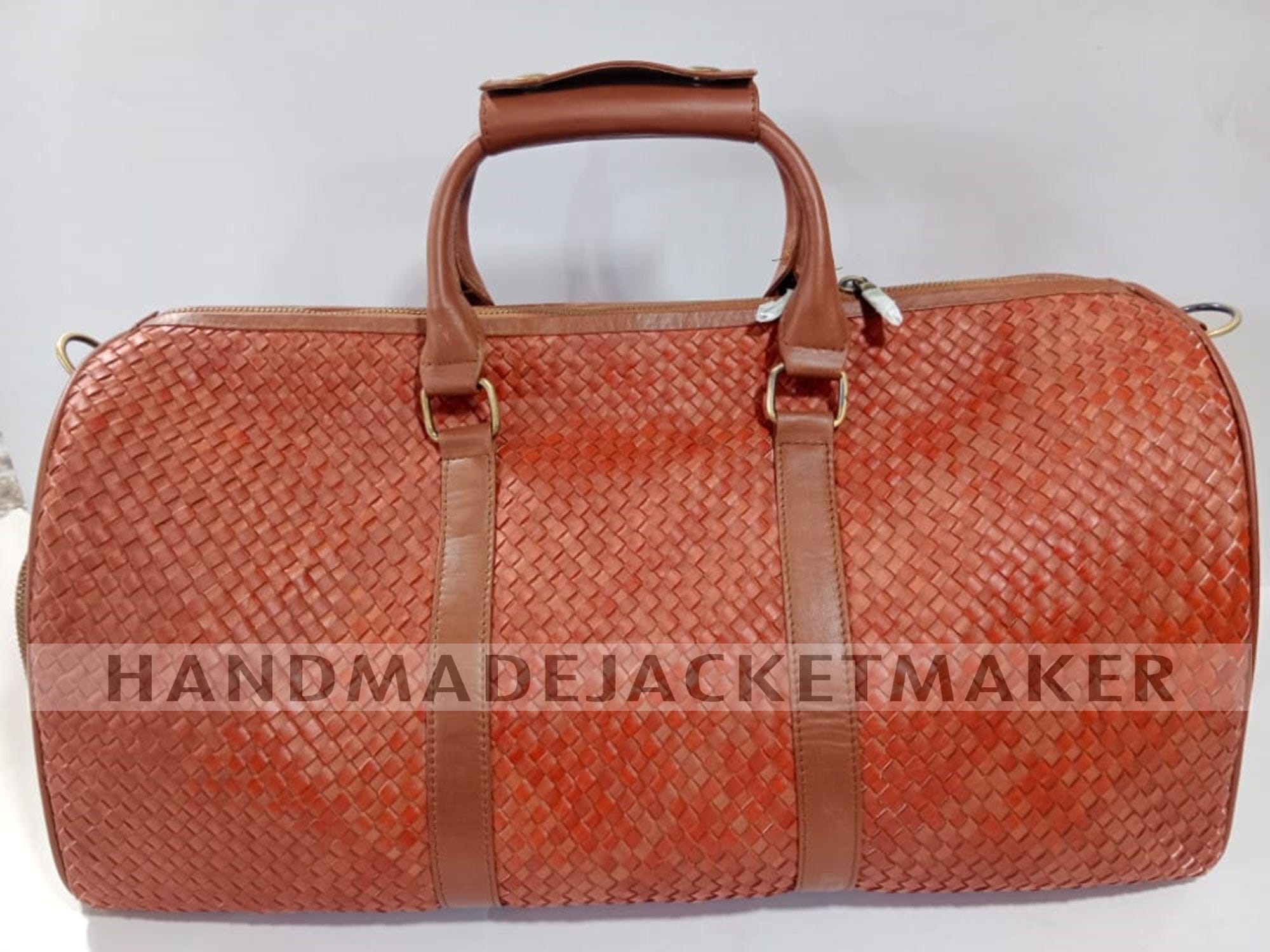 Full Grain Leather Duffle Bag Brown, Intrecciato Travel Duffel Bag, Handcraft Woven Weekend Luggage Bag, Weekender Overnight Duffle Bag