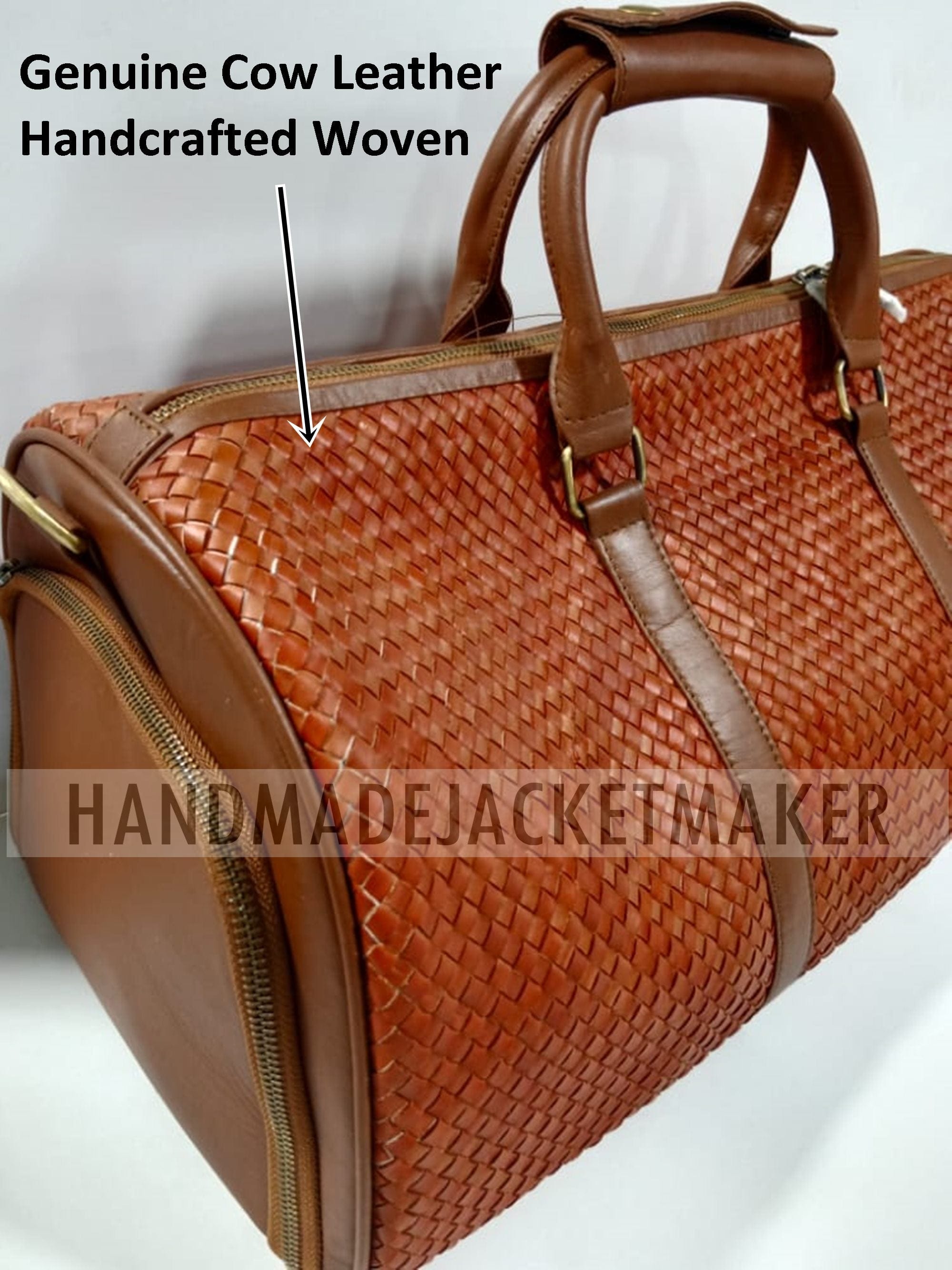 Full Grain Leather Duffle Bag Brown, Intrecciato Travel Duffel Bag, Handcraft Woven Weekend Luggage Bag, Weekender Overnight Duffle Bag