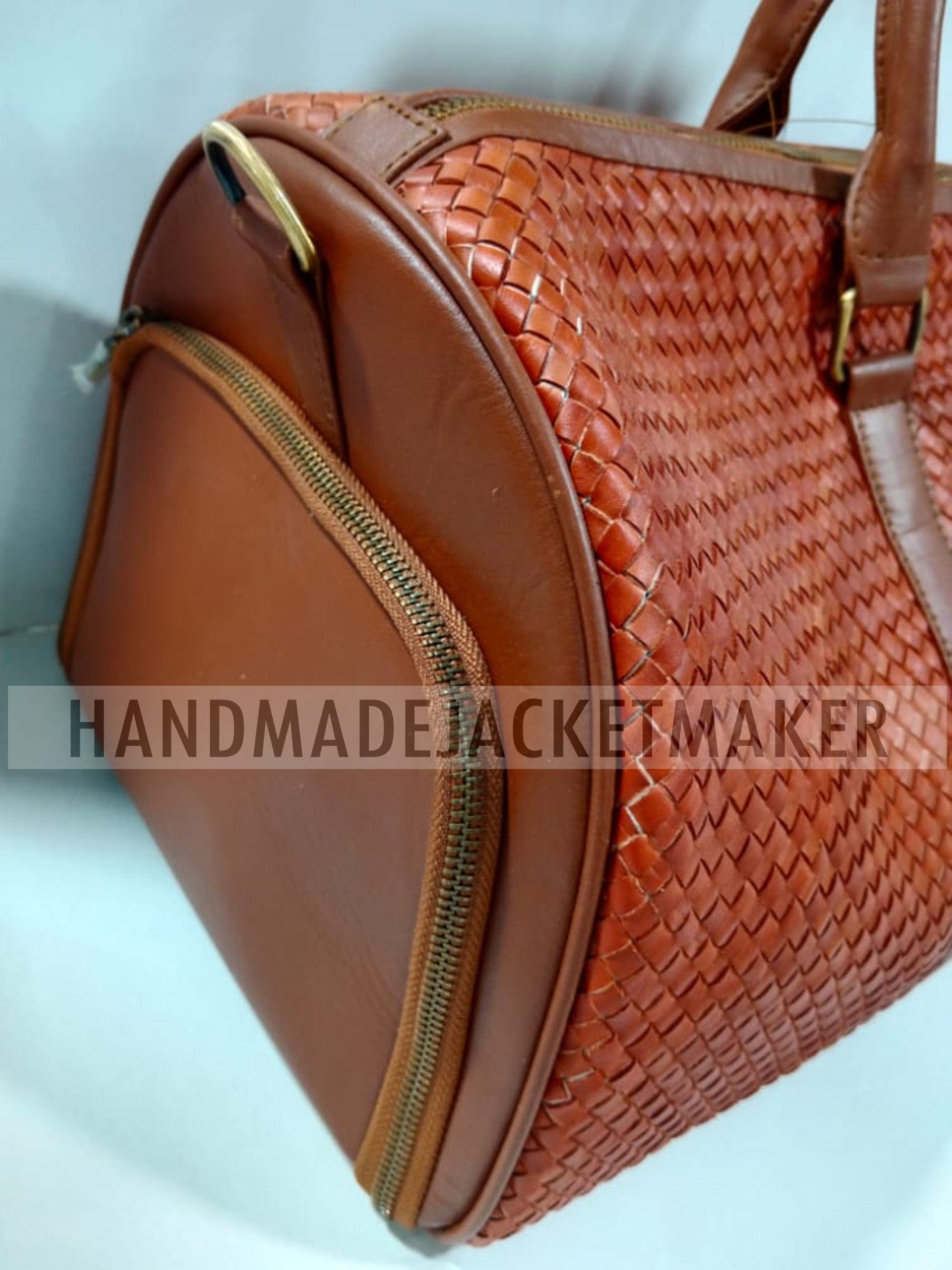 Full Grain Leather Duffle Bag Brown, Intrecciato Travel Duffel Bag, Handcraft Woven Weekend Luggage Bag, Weekender Overnight Duffle Bag