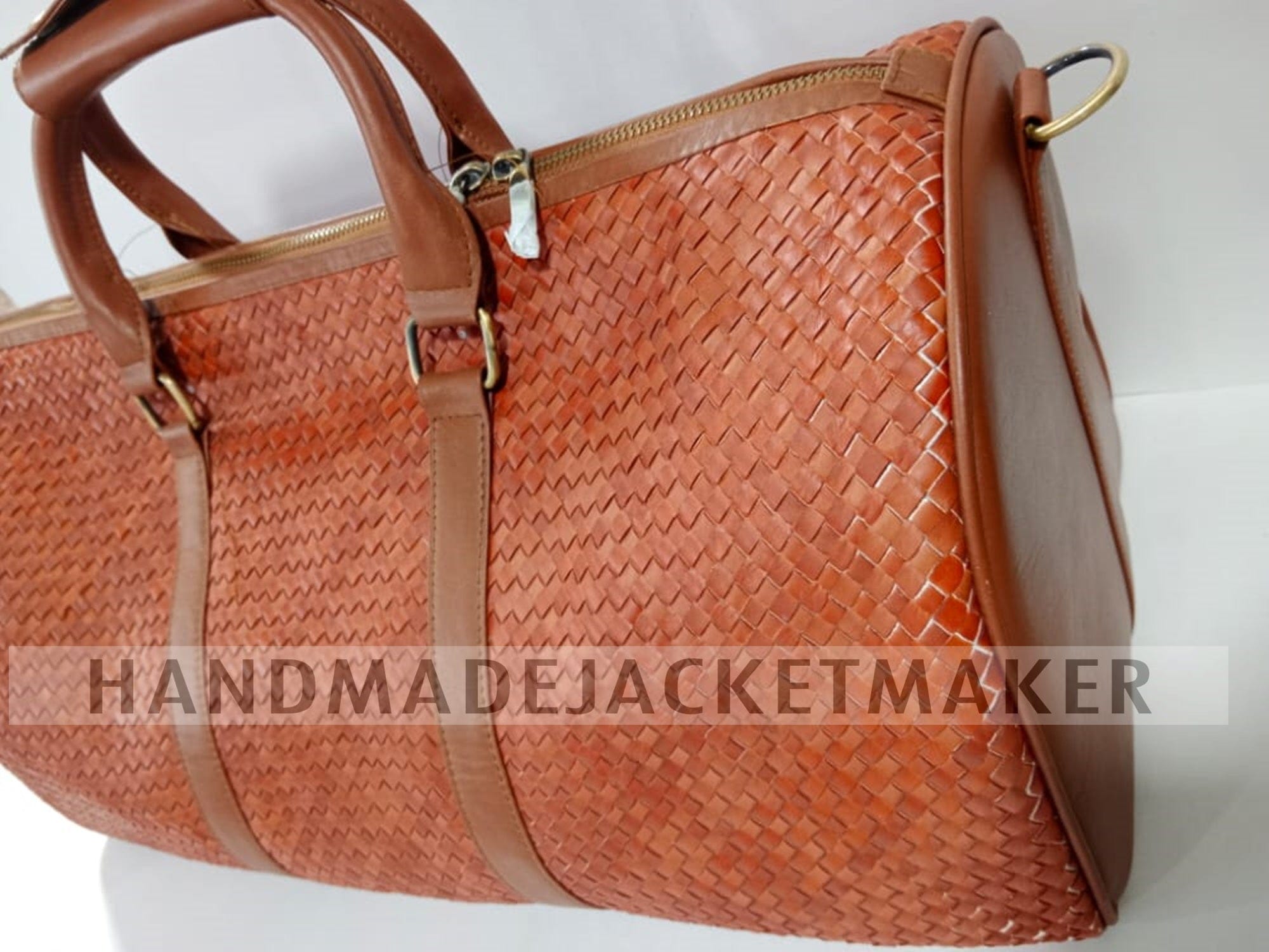 Full Grain Leather Duffle Bag Brown, Intrecciato Travel Duffel Bag, Handcraft Woven Weekend Luggage Bag, Weekender Overnight Duffle Bag