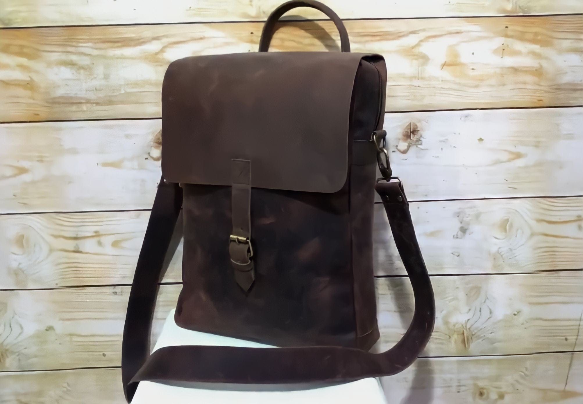 Leather Messenger Bag Men, Leather Bag and Waxed Canvas Shoulder Bag