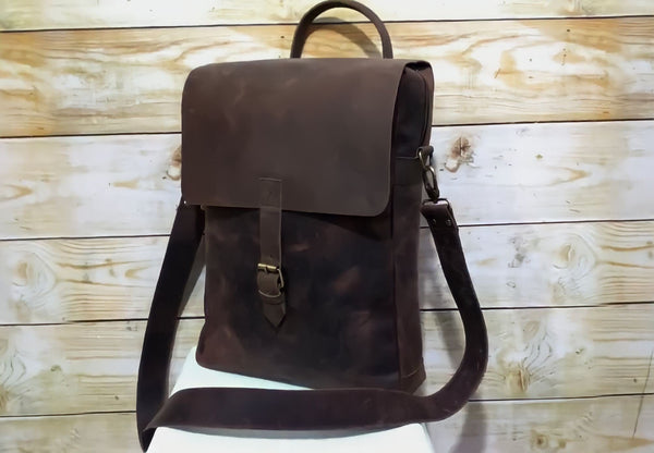 Leather Messenger Bag Men, Leather Bag and Waxed Canvas Shoulder Bag free shipping