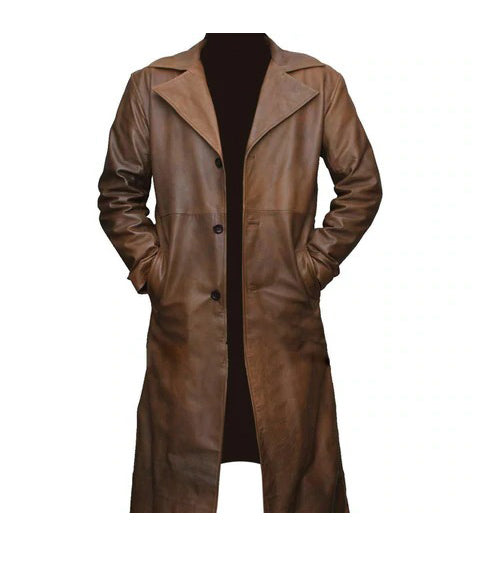 Handmade Leather Trench Coat Brown Coat For Men