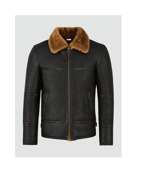 Mens Shearling Leather Jacket Bomber Jacket