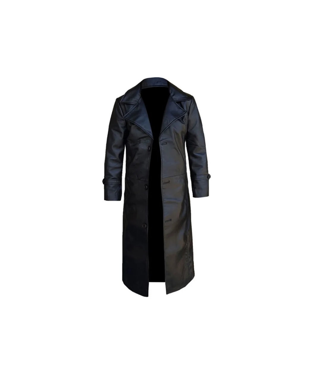 Mens Leather Black Winter Trench Coat