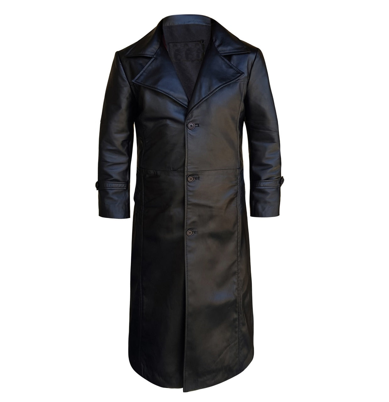 Mens Leather Black Winter Trench Coat