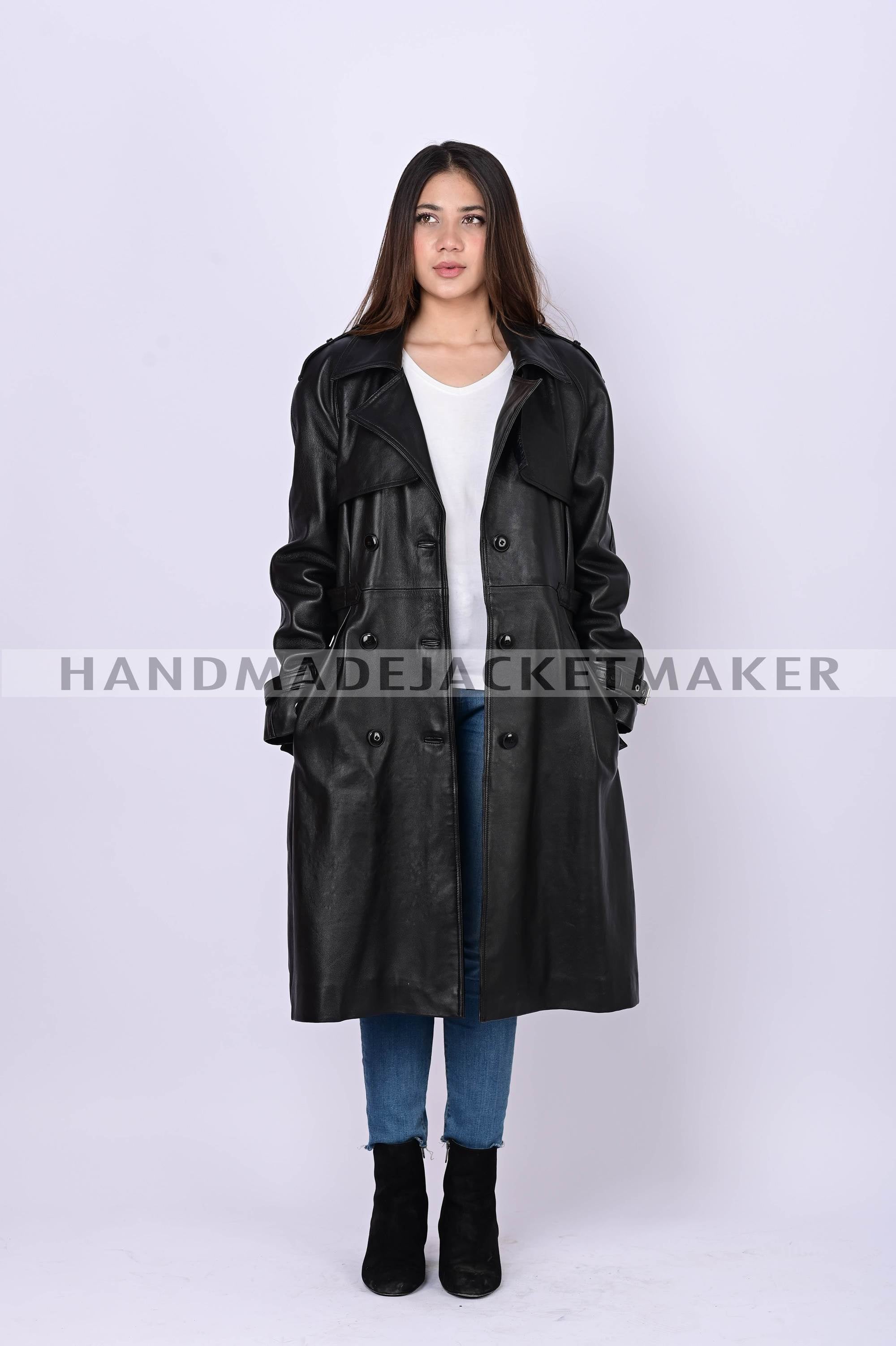 Leather Trench Coat For Women Black