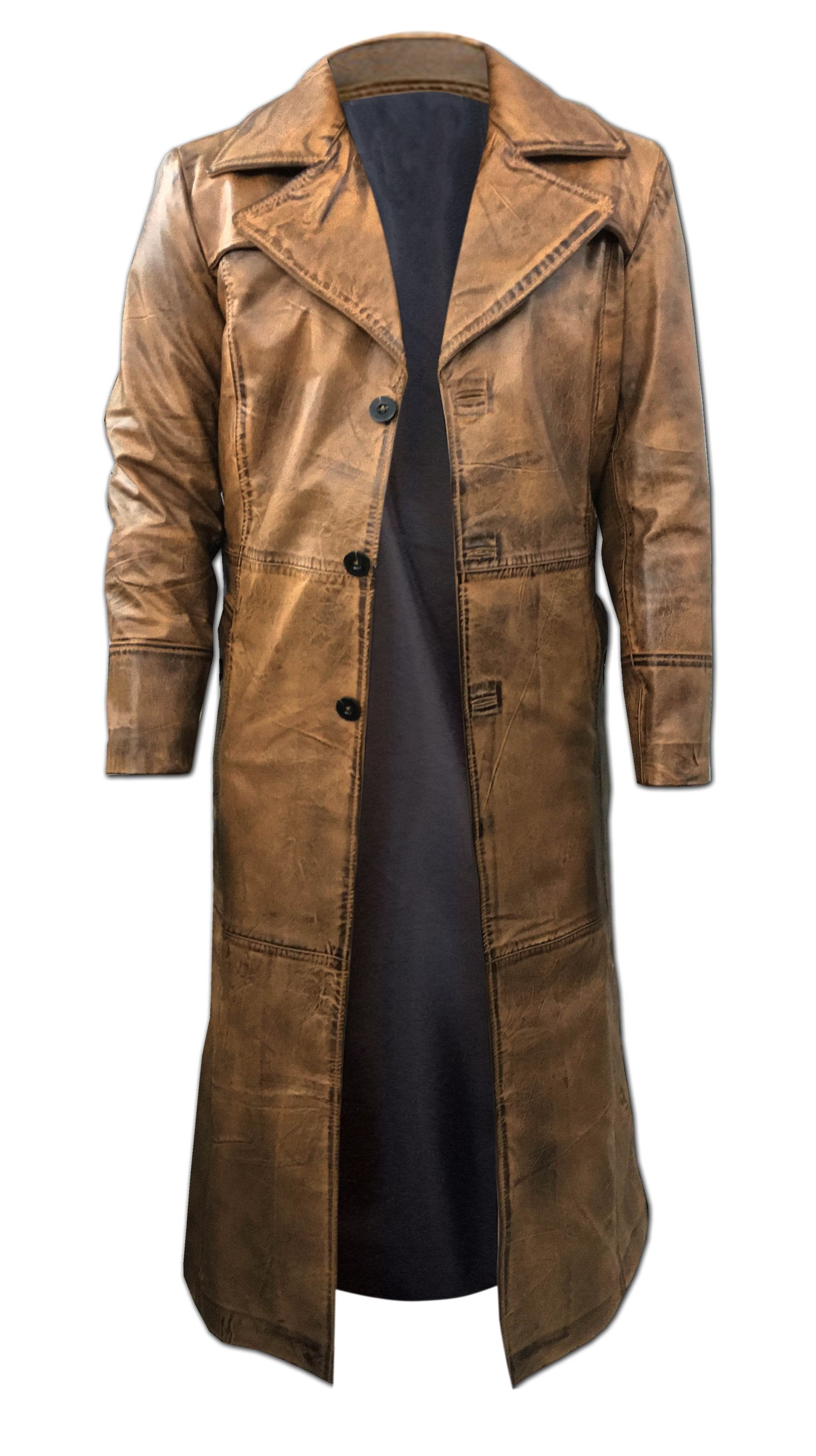 Mens Leather Black Winter Trench Coat