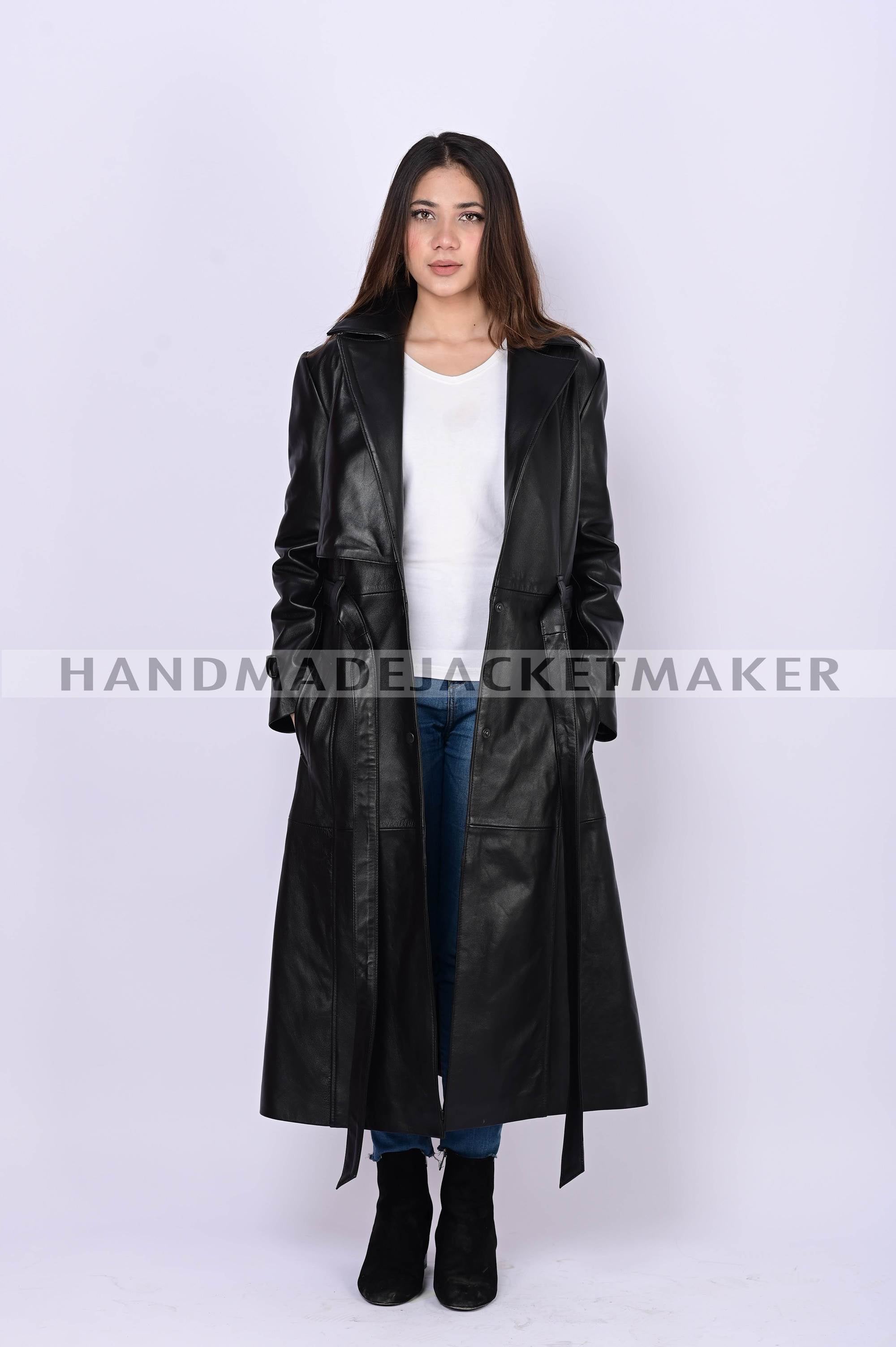 Leather Trench Coat For Women Black