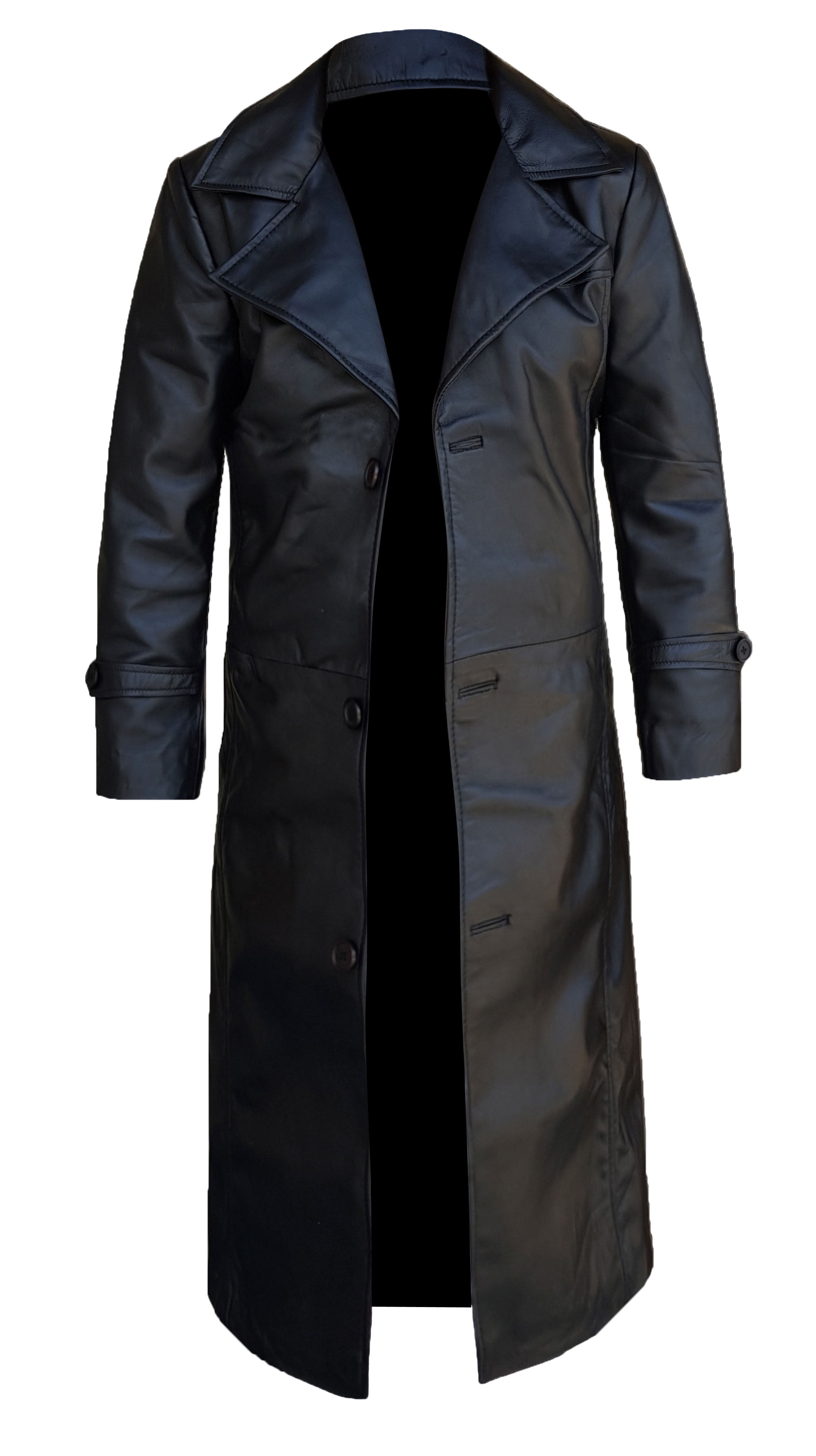 Mens Leather Black Winter Trench Coat