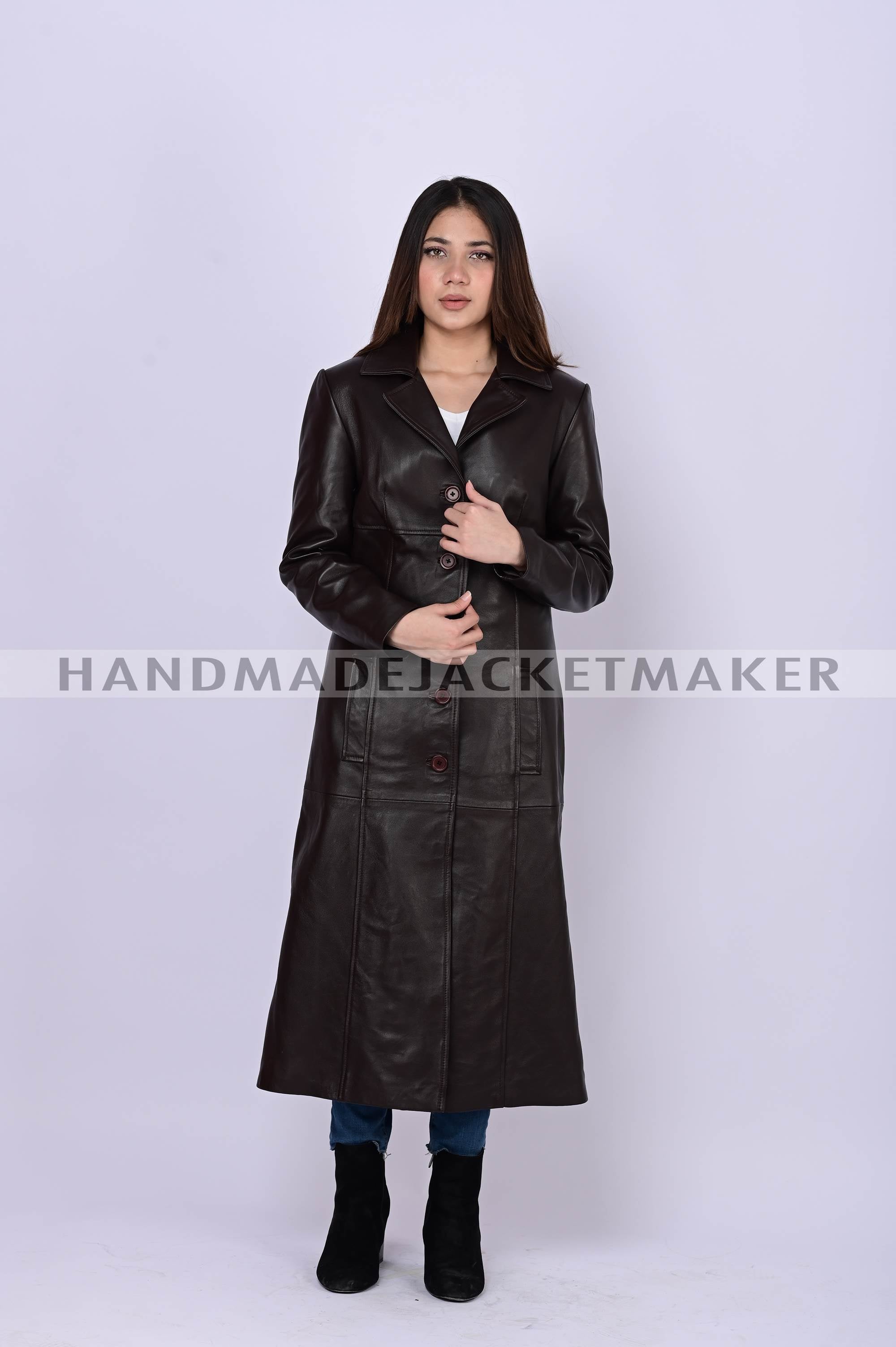 Leather Trench Coat For Women Brown