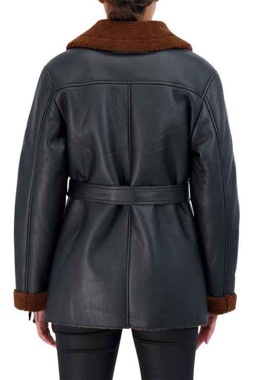 Women’s Brown Shearling Black Leather Coat