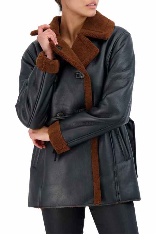 Women’s Brown Shearling Black Leather Coat
