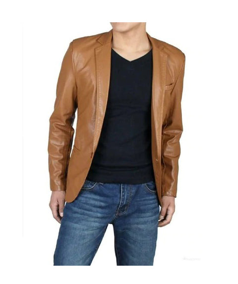 Men's Tan Blazer Vintage Blazer Leather Coat