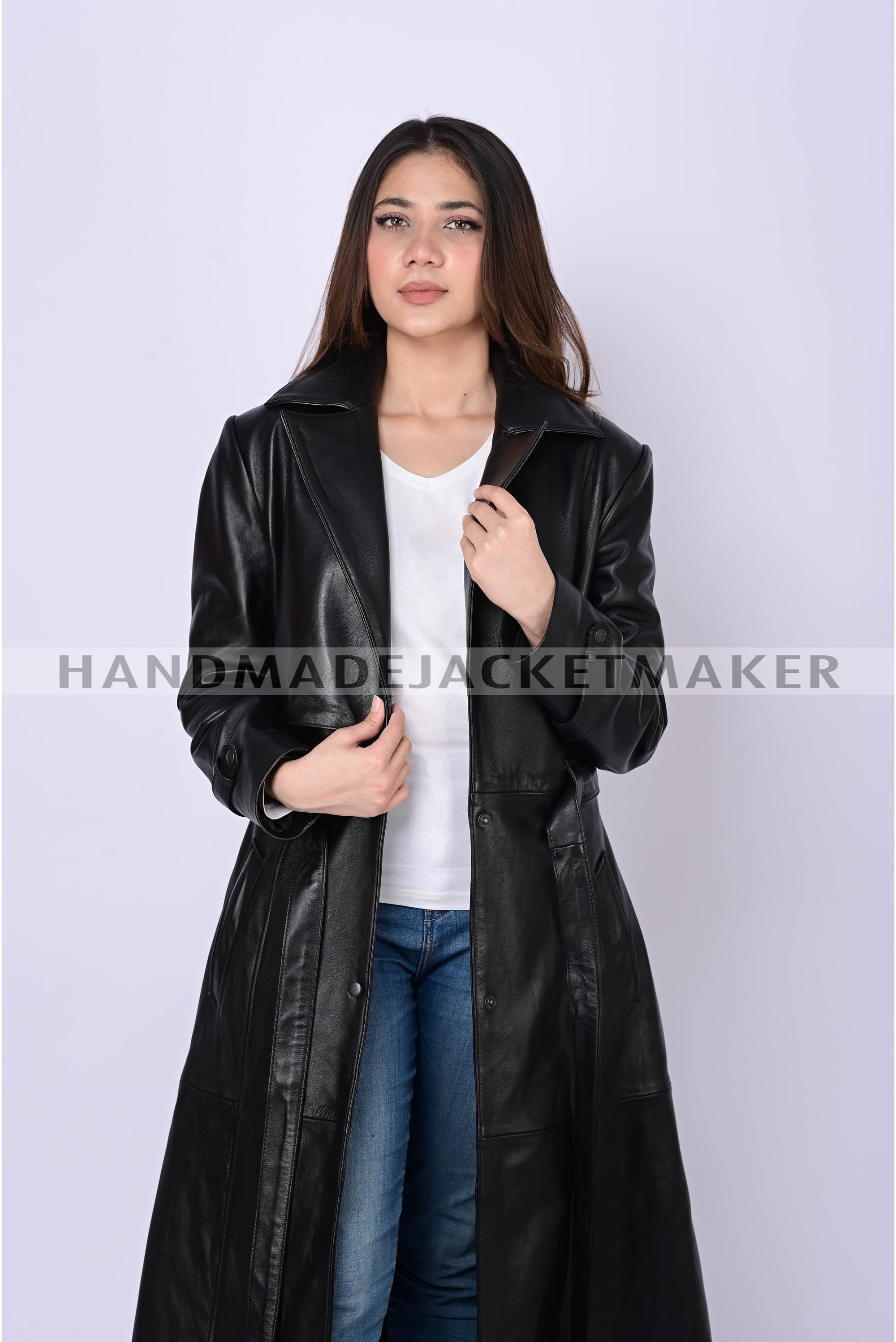 Leather Trench Coat For Women Black