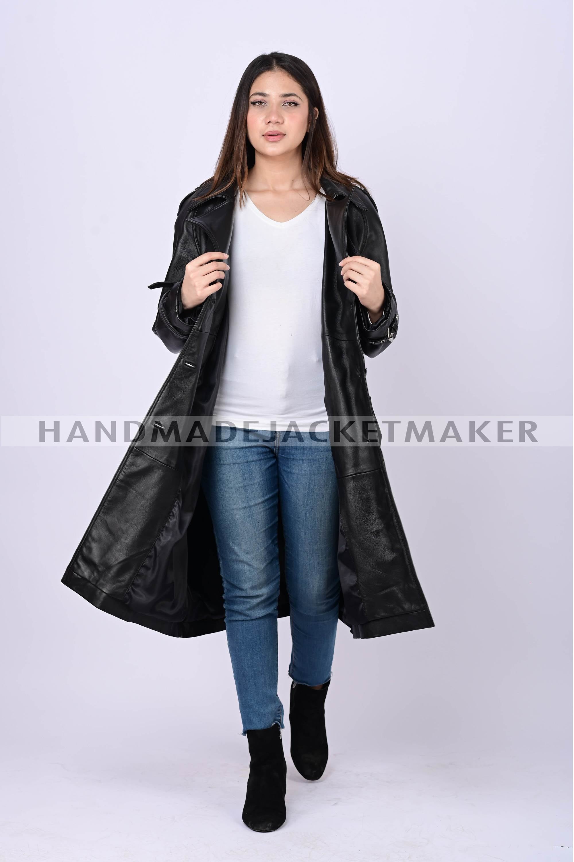 Leather Trench Coat For Women Black