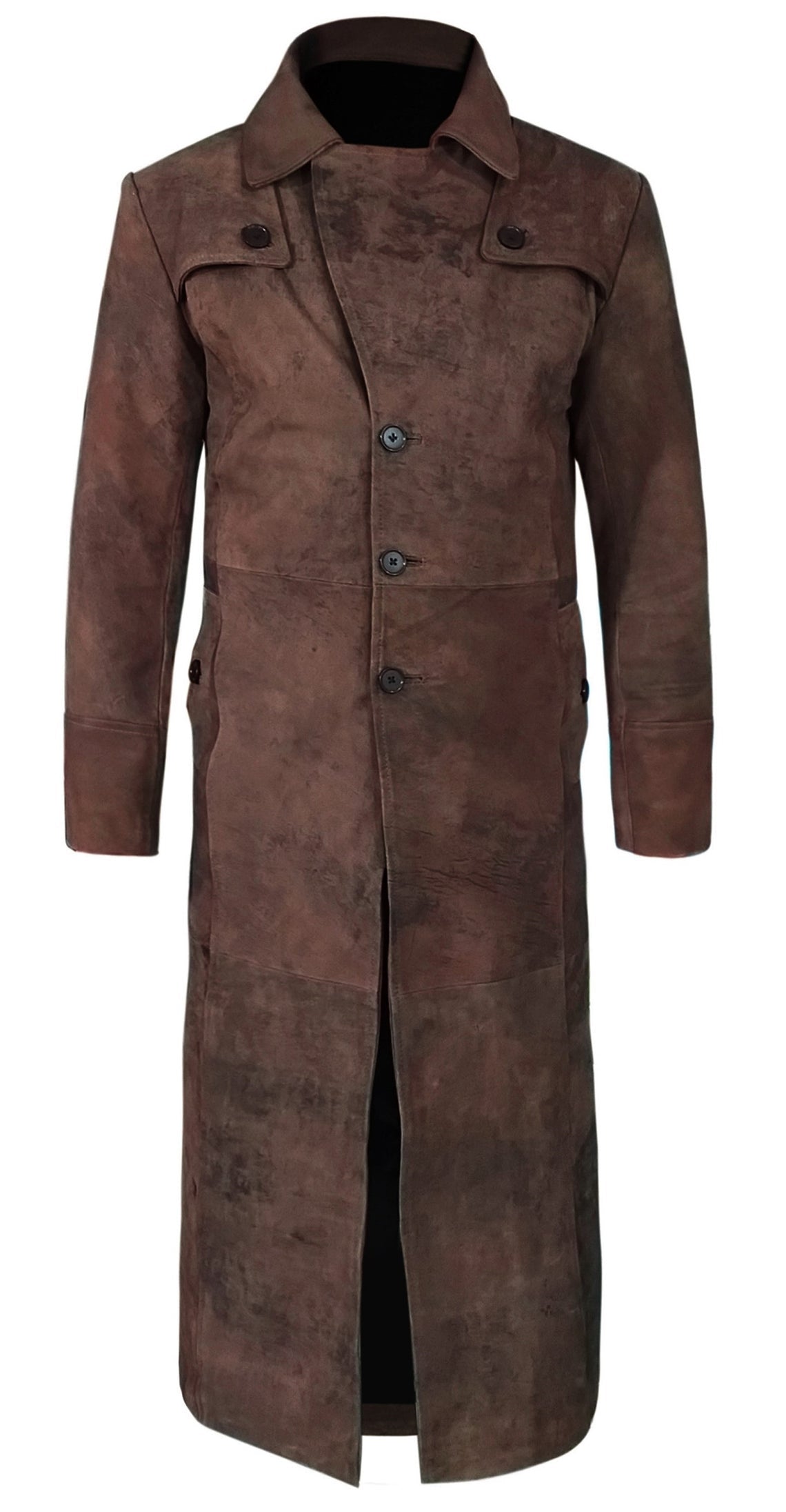 Dark Snuff Leather Trench Coat For Men