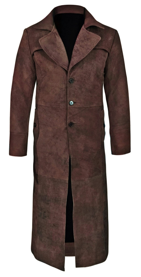 Dark Snuff Leather Trench Coat For Men
