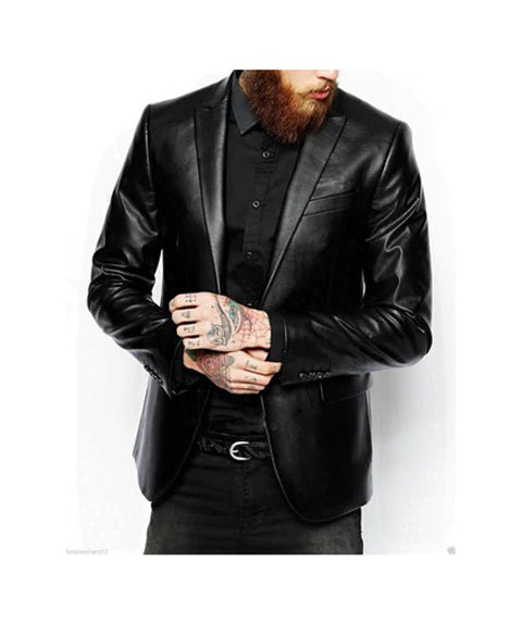 Men's Black Blazer Genuine Leather Coat