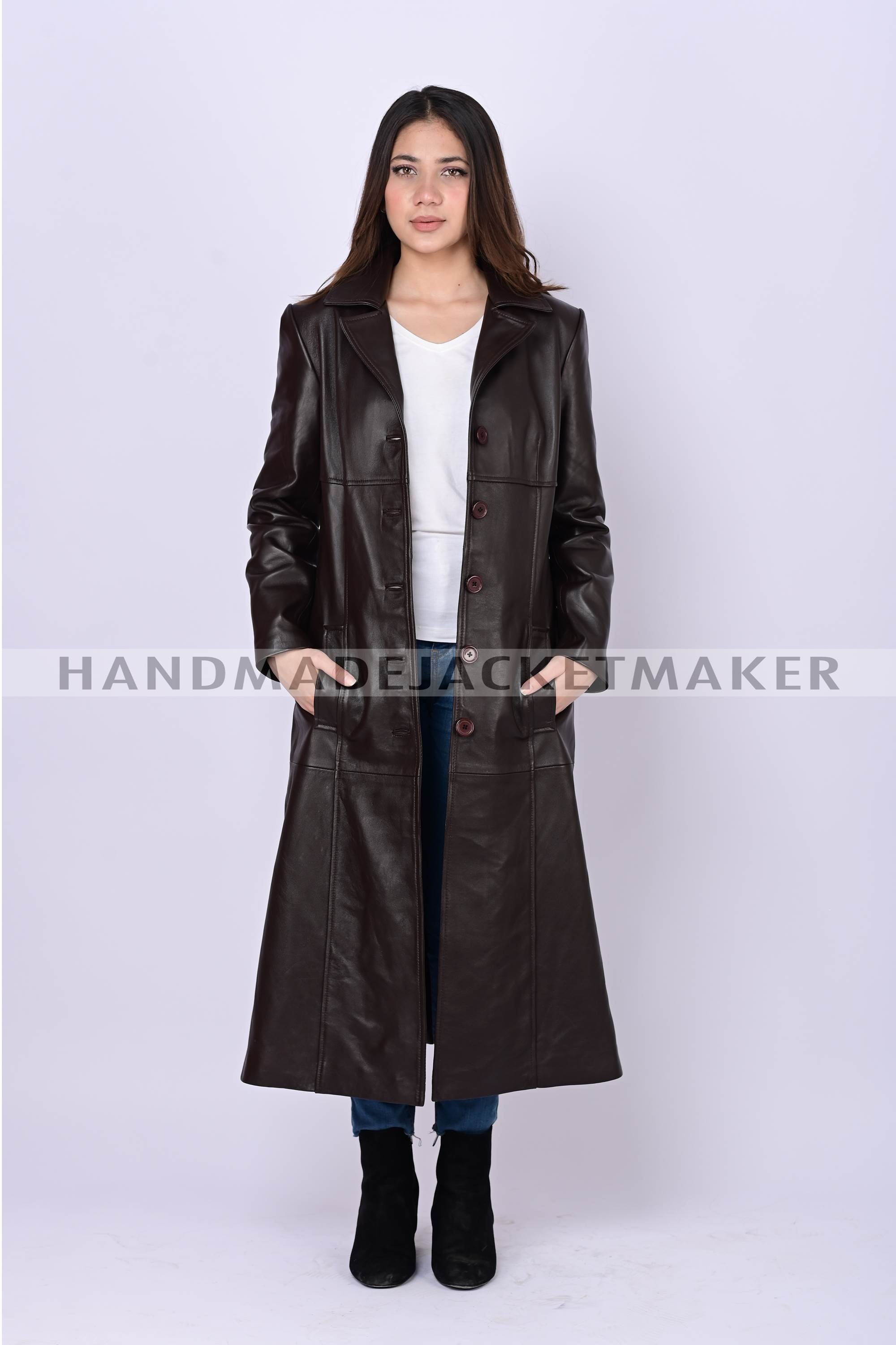 Leather Trench Coat For Women Brown