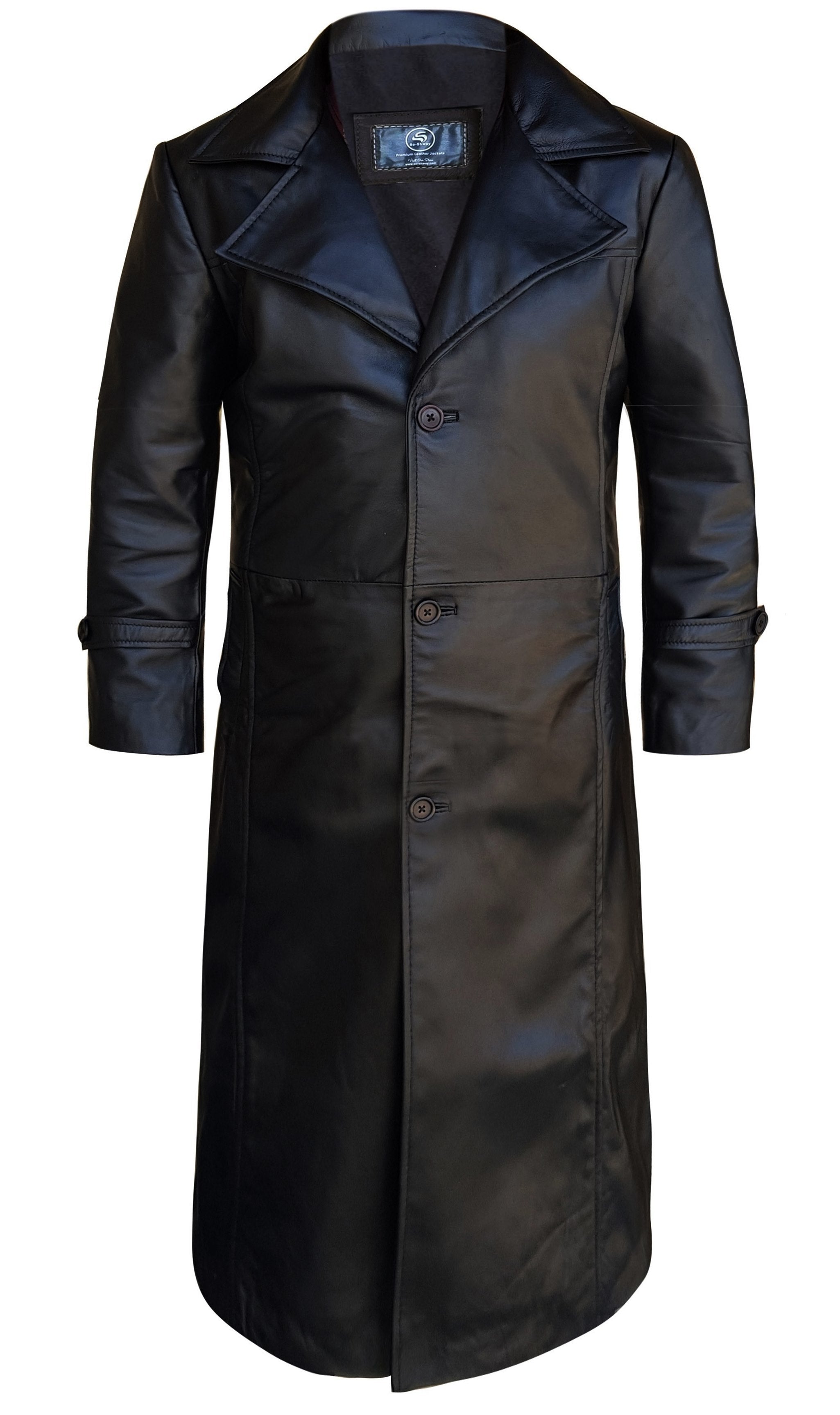 Mens Leather Black Winter Trench Coat