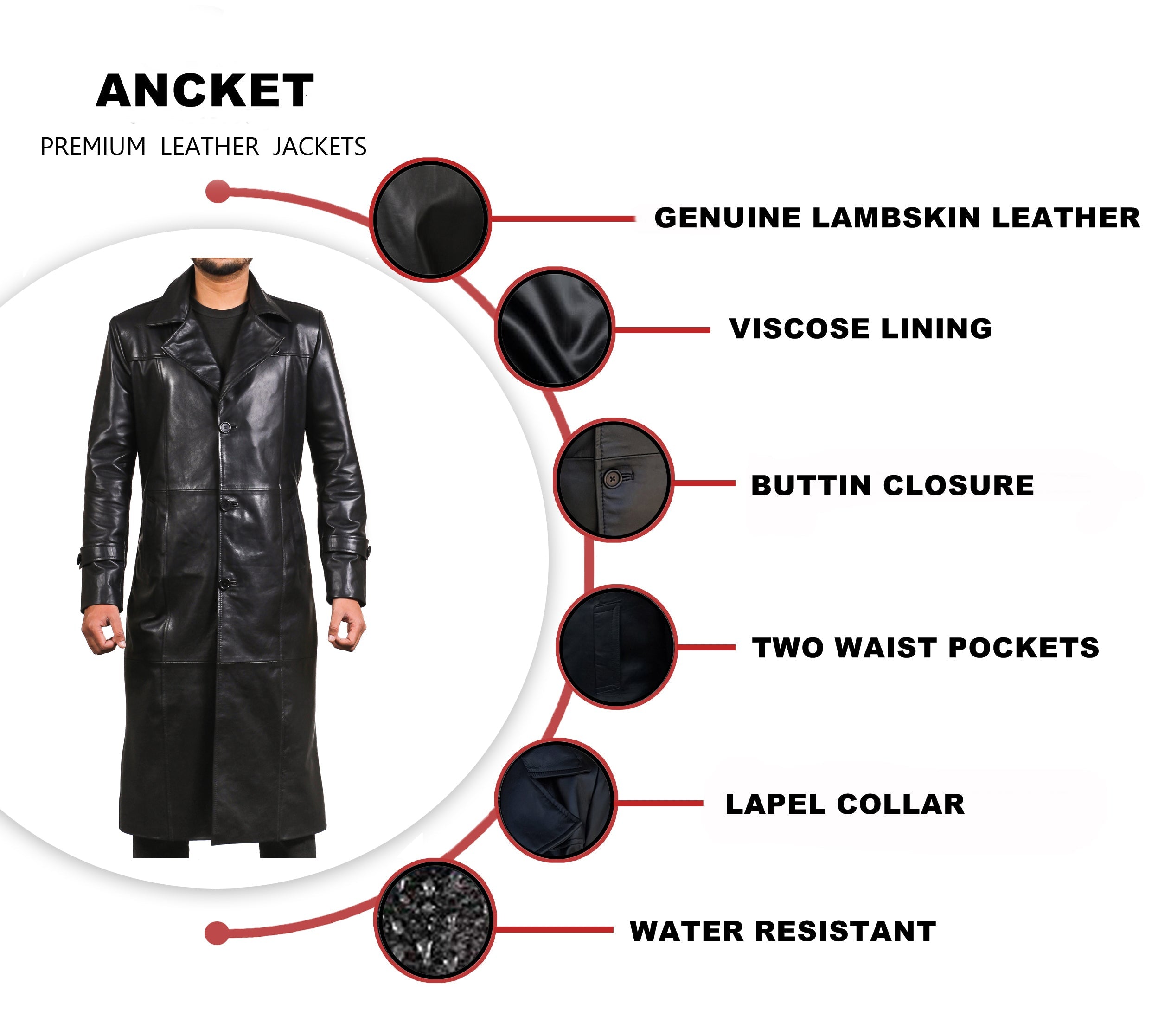 Black Leather Trench Coat Leather Vintage Coat Men