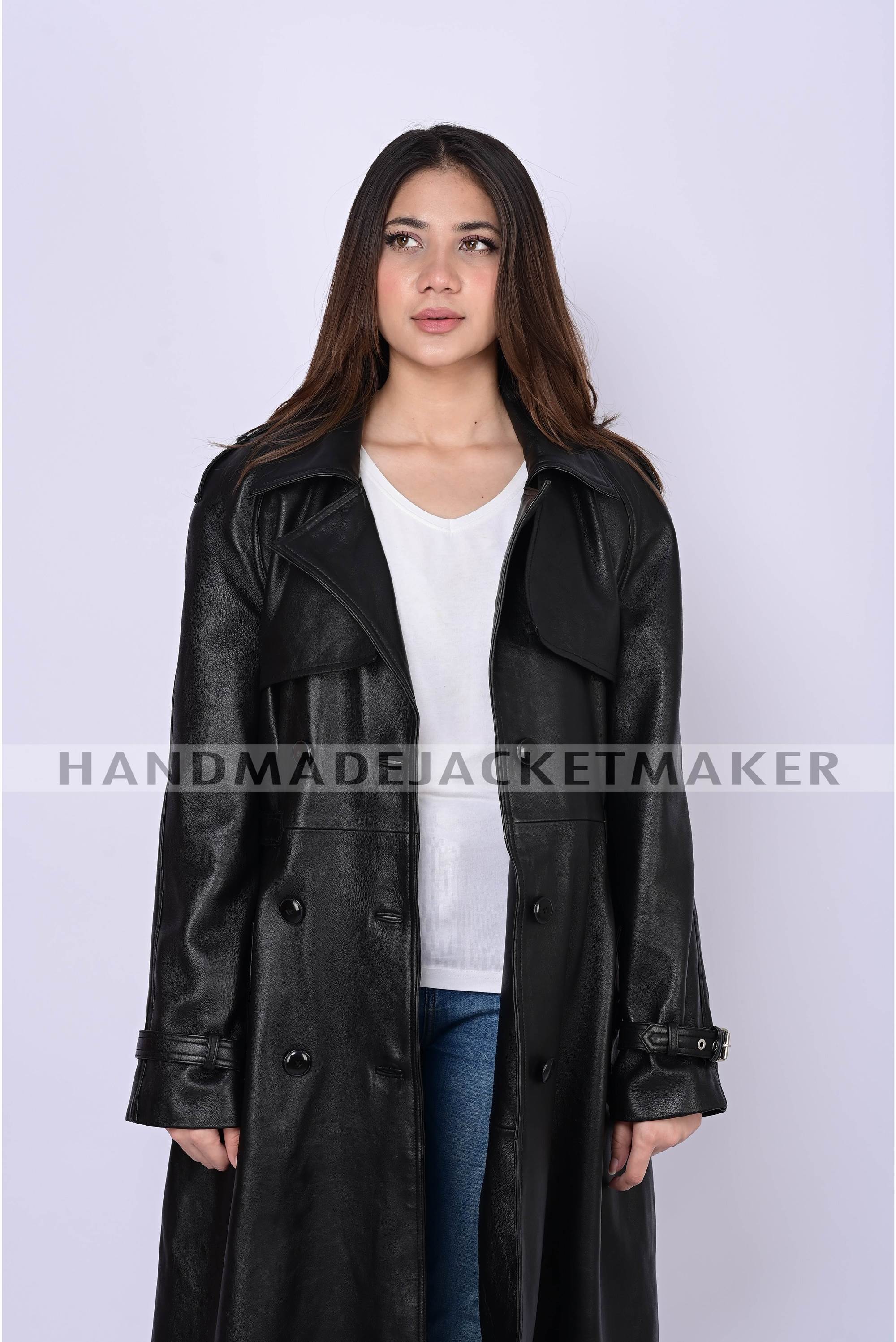 Leather Trench Coat For Women Black