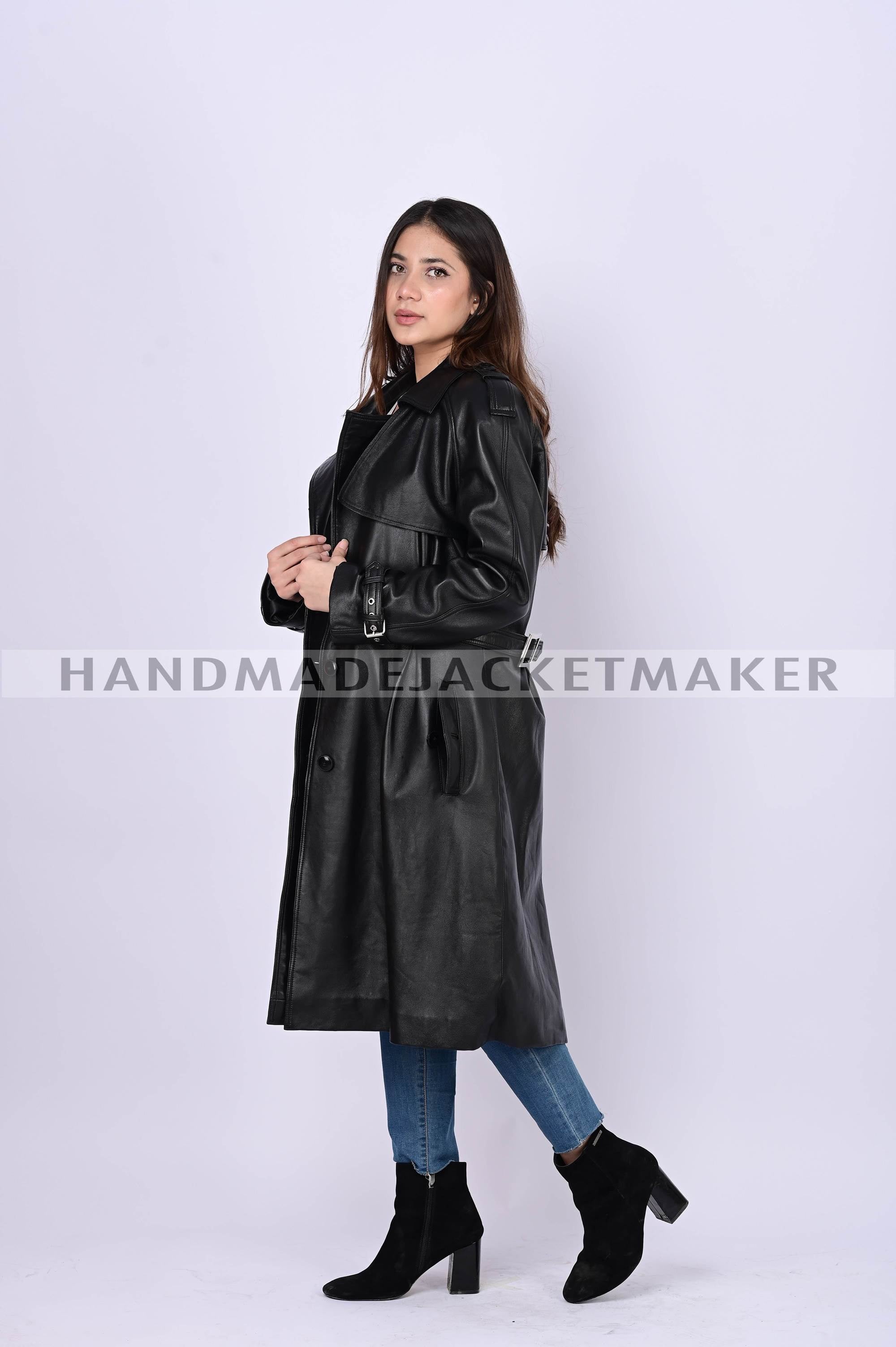 Leather Trench Coat For Women Black