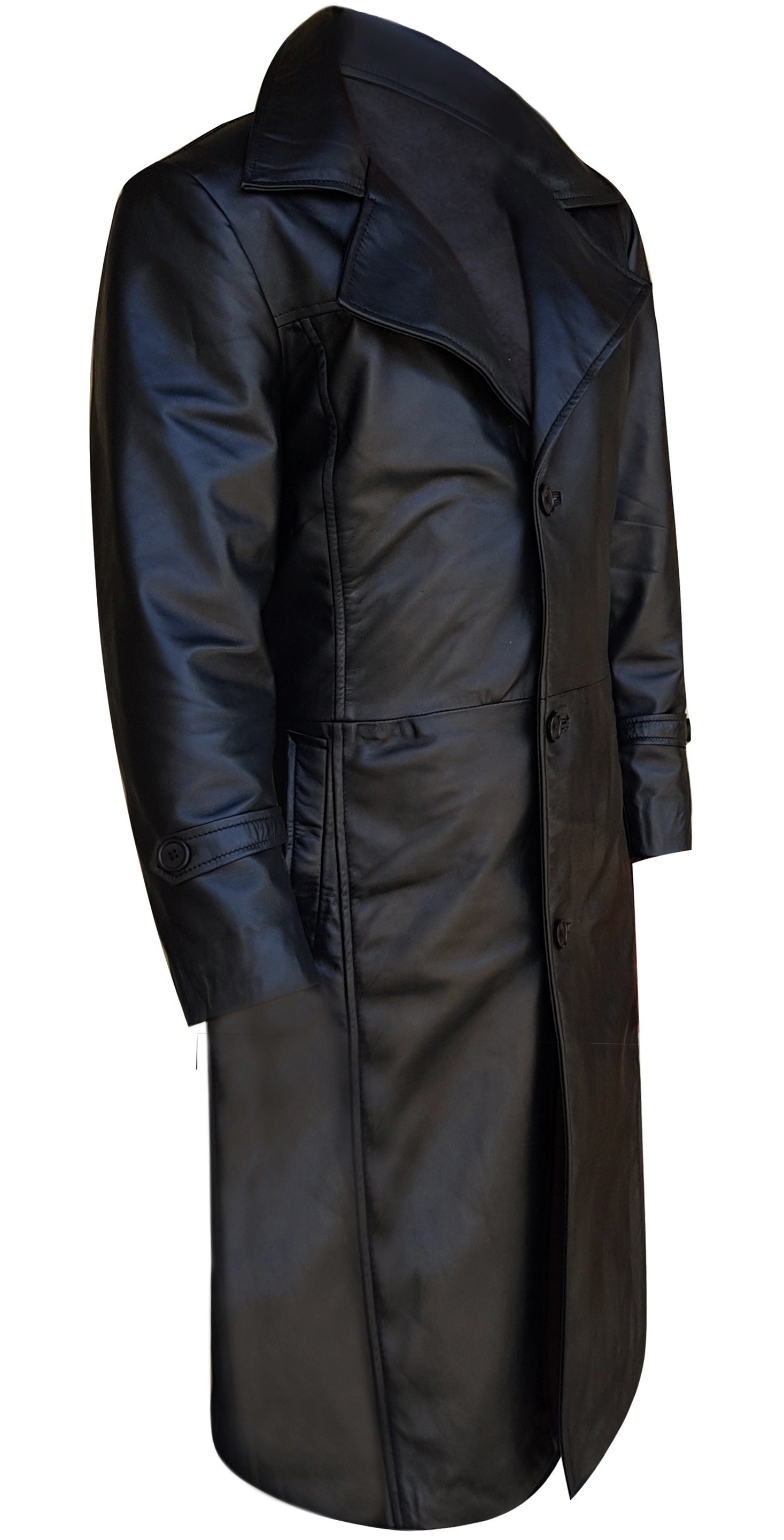 Mens Leather Black Winter Trench Coat