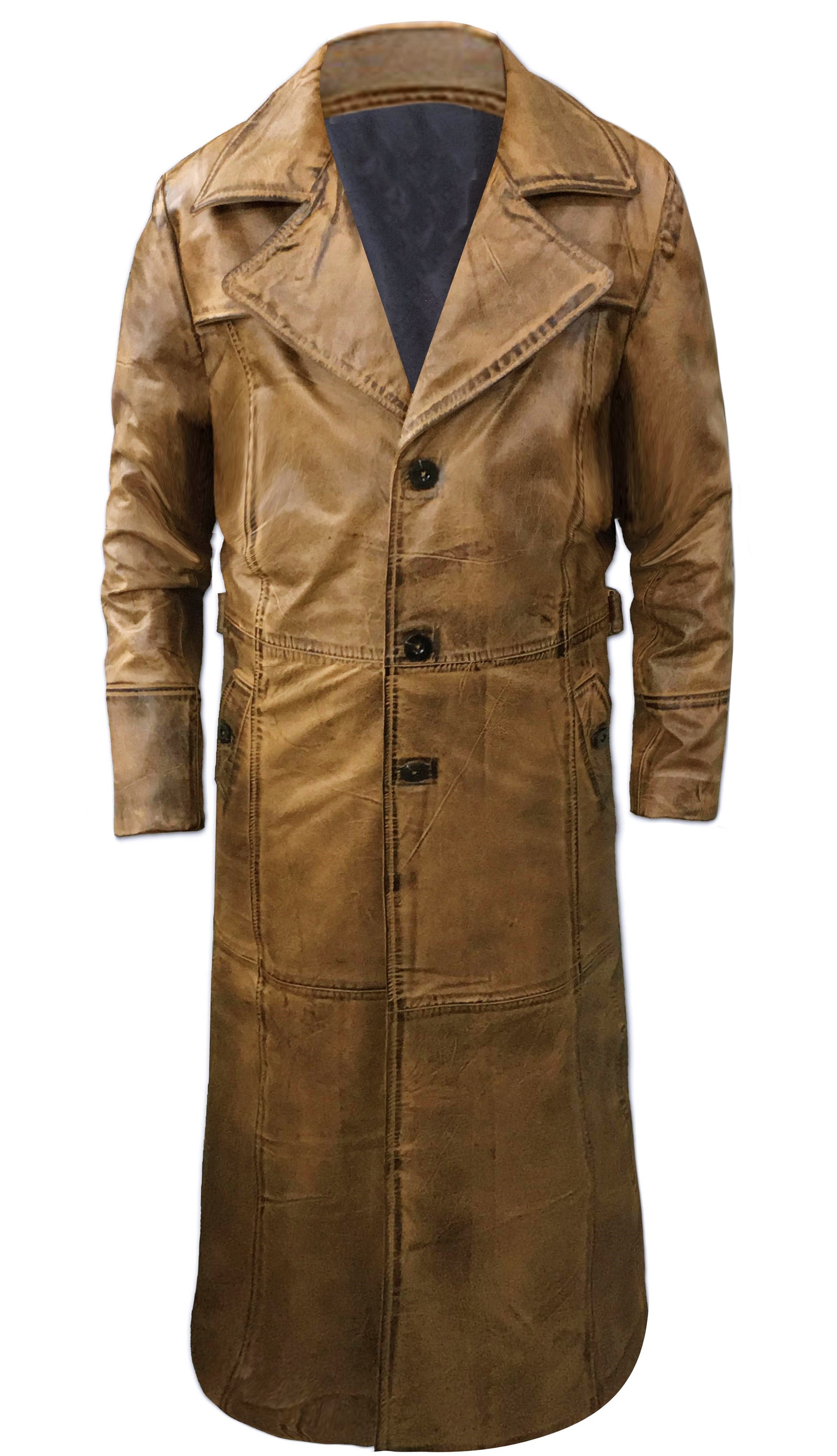 Mens Leather Black Winter Trench Coat