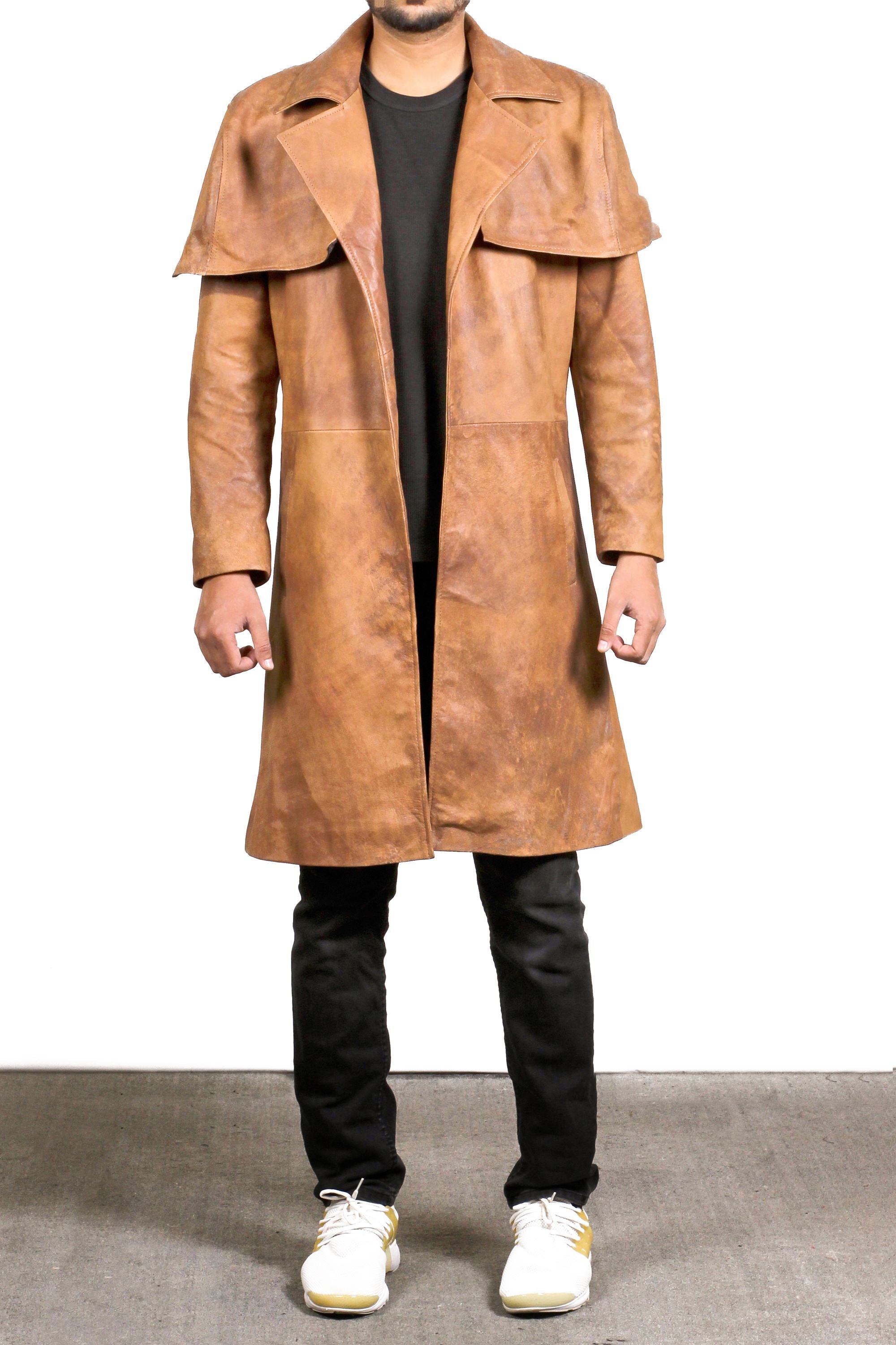 Men's Light Snuff Fallout Leather Trench Coat