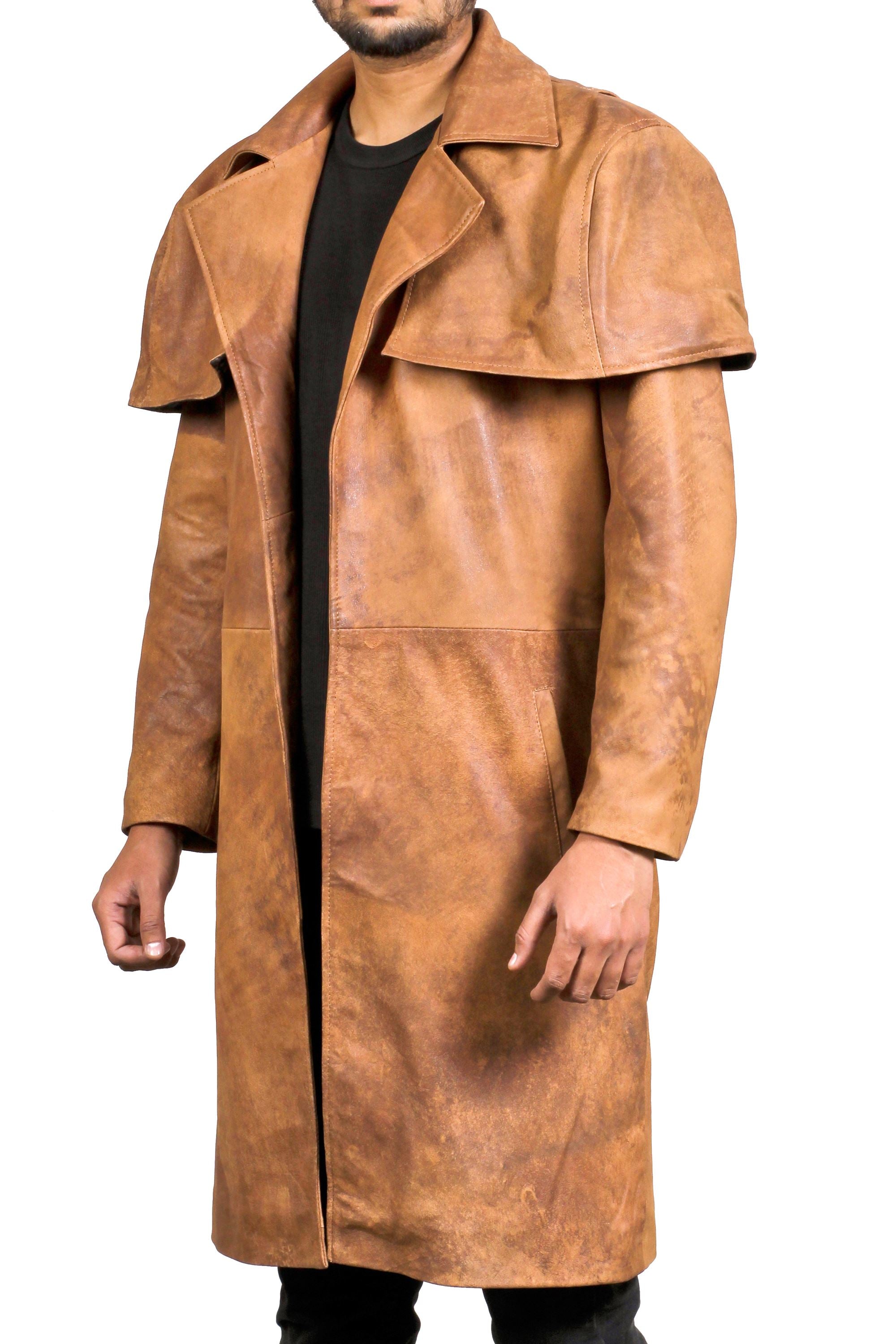 Men's Light Snuff Fallout Leather Trench Coat