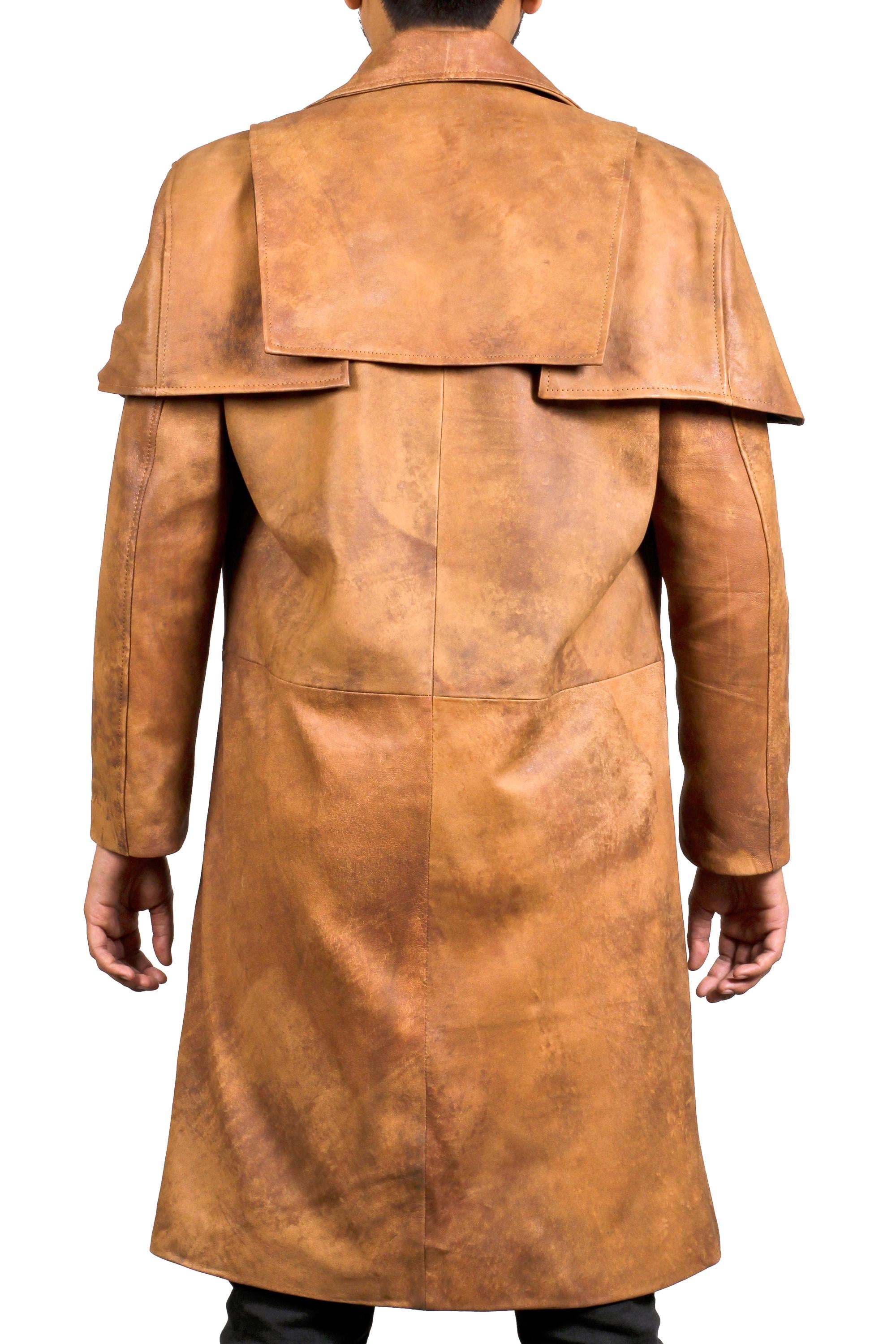 Men's Light Snuff Fallout Leather Trench Coat