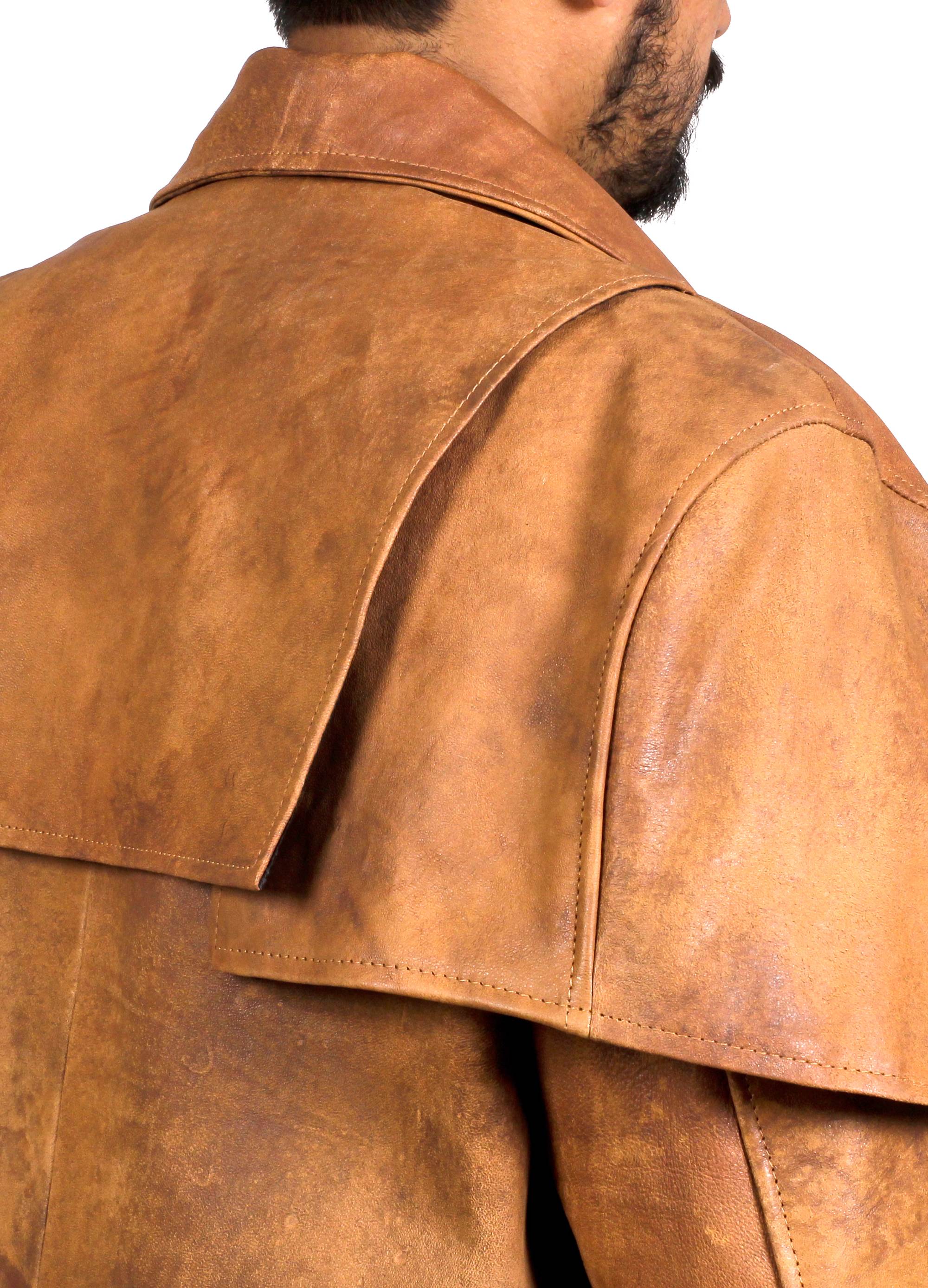 Men's Light Snuff Fallout Leather Trench Coat