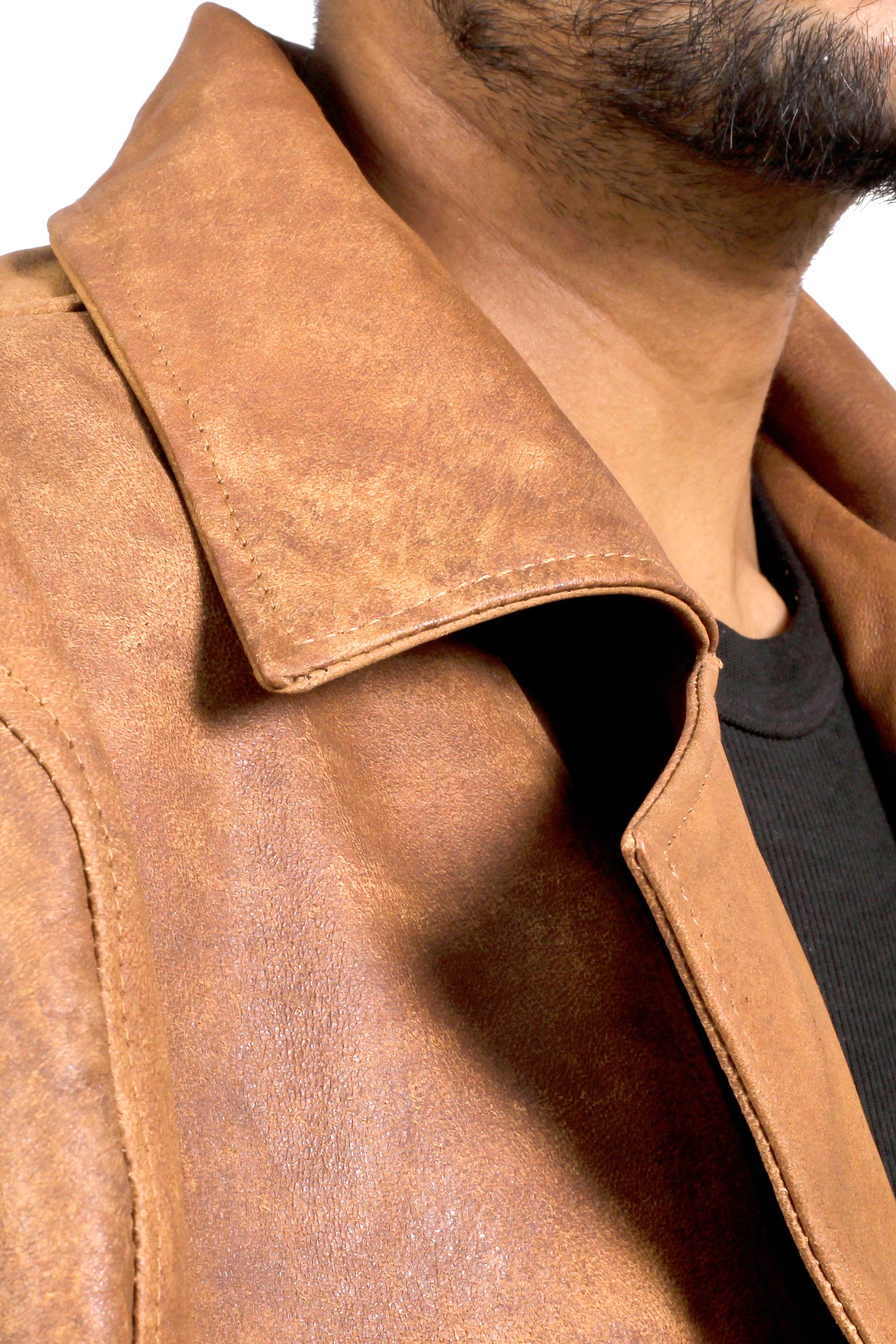 Men's Light Snuff Fallout Leather Trench Coat
