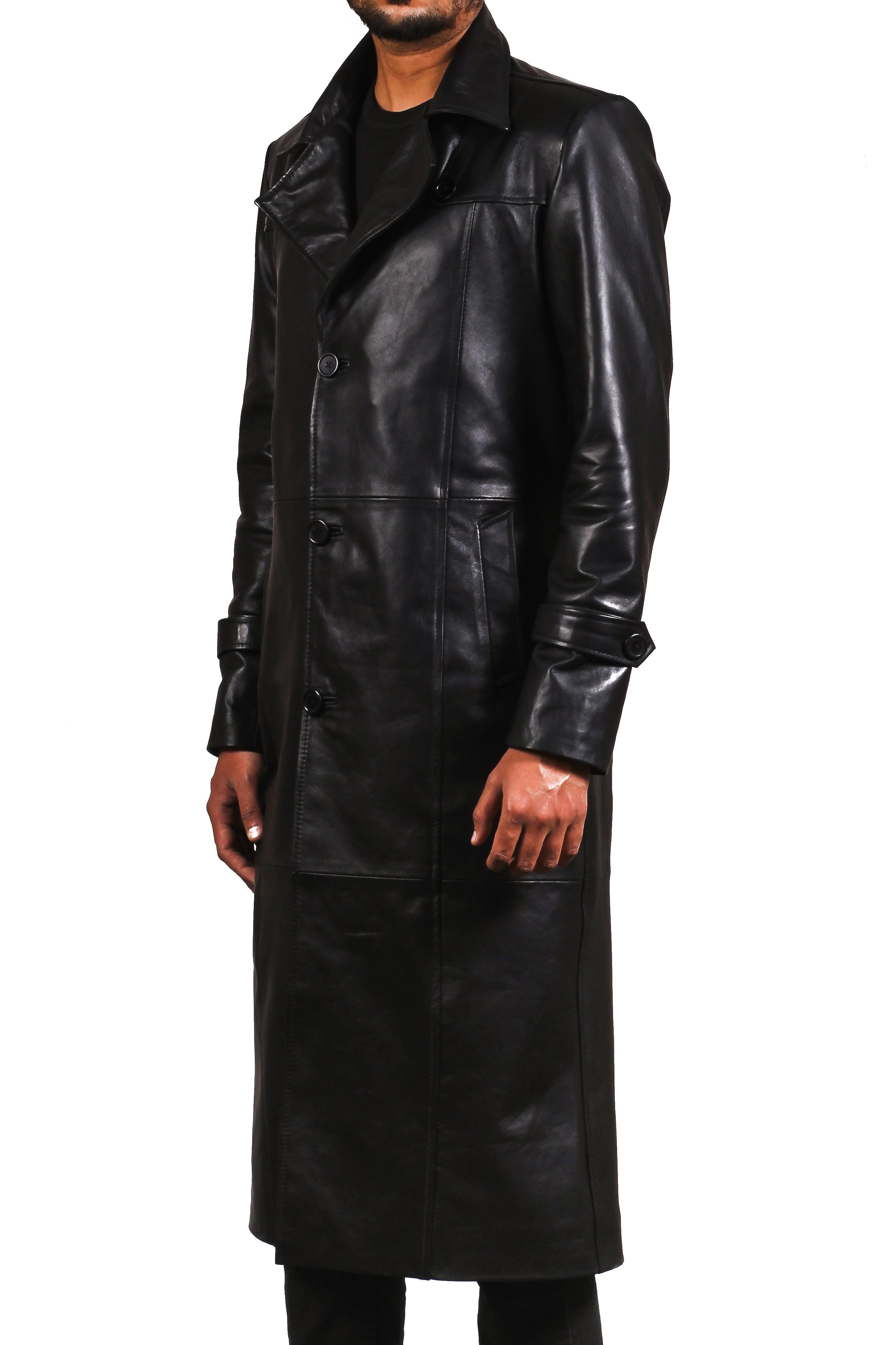 Black Leather Trench Coat Leather Vintage Coat Men