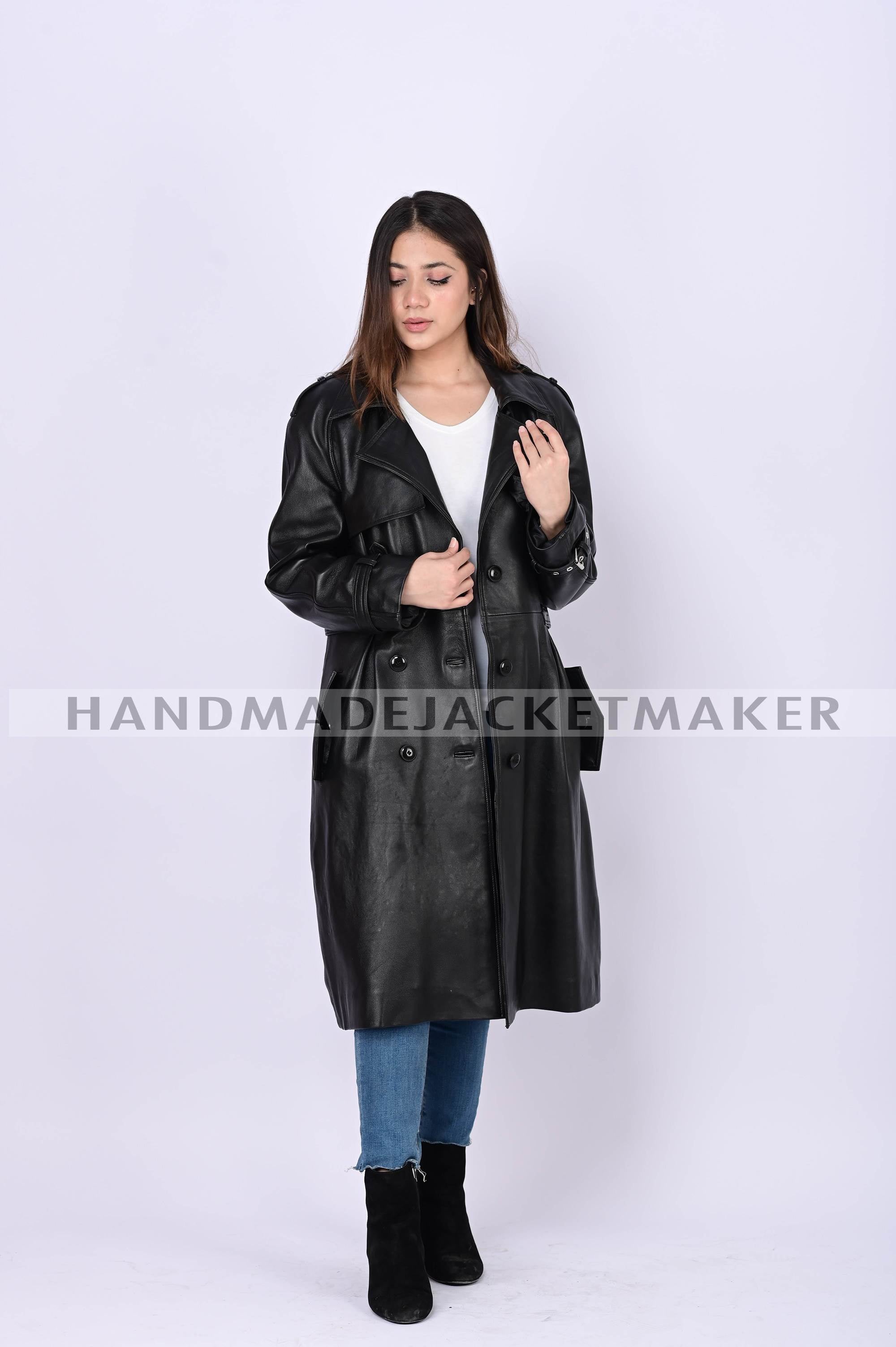 Leather Trench Coat For Women Black