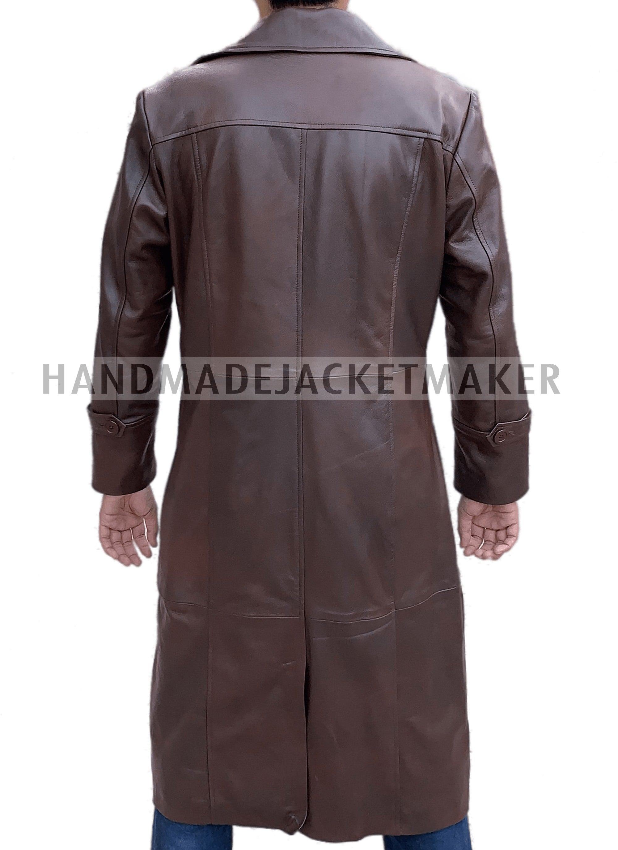 Men Dark Tan Leather Trench Coat