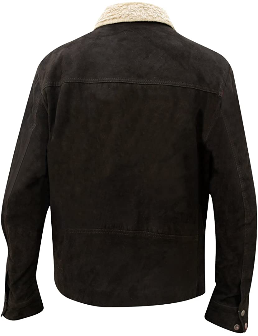 Mens Shearling Collar Suede Leather Jacket