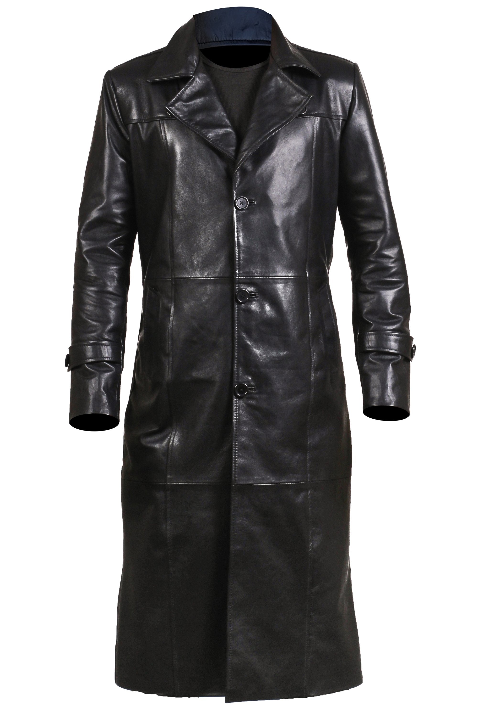 Men Black Leather Trench Coat Leather Vintage Coat For Men