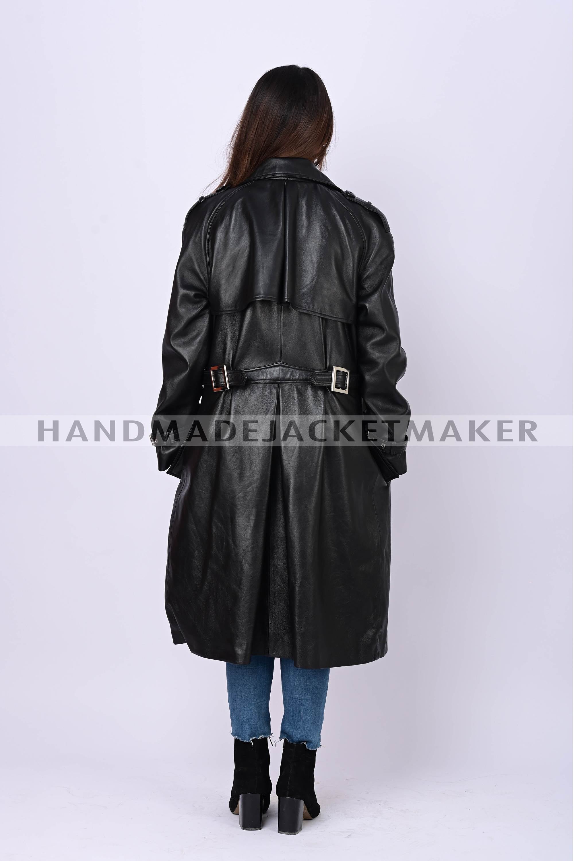 Leather Trench Coat For Women Black