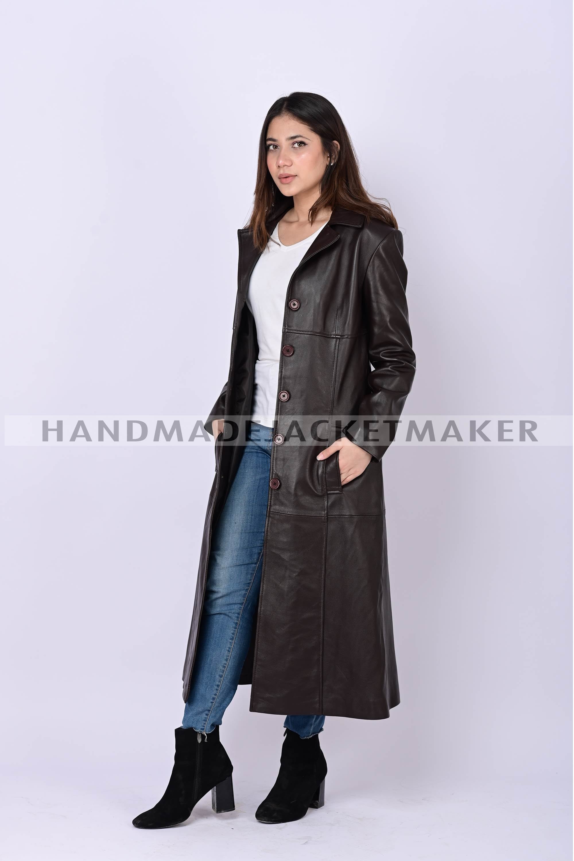 Leather Trench Coat For Women Brown