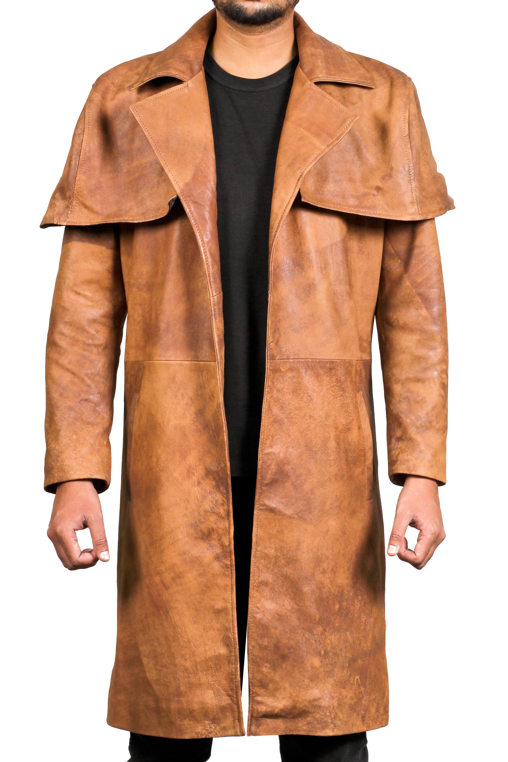 Men's Light Snuff Fallout Leather Trench Coat