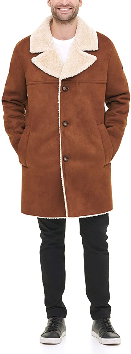 Men’s Shearling Walking Brown Suede Leather Coat