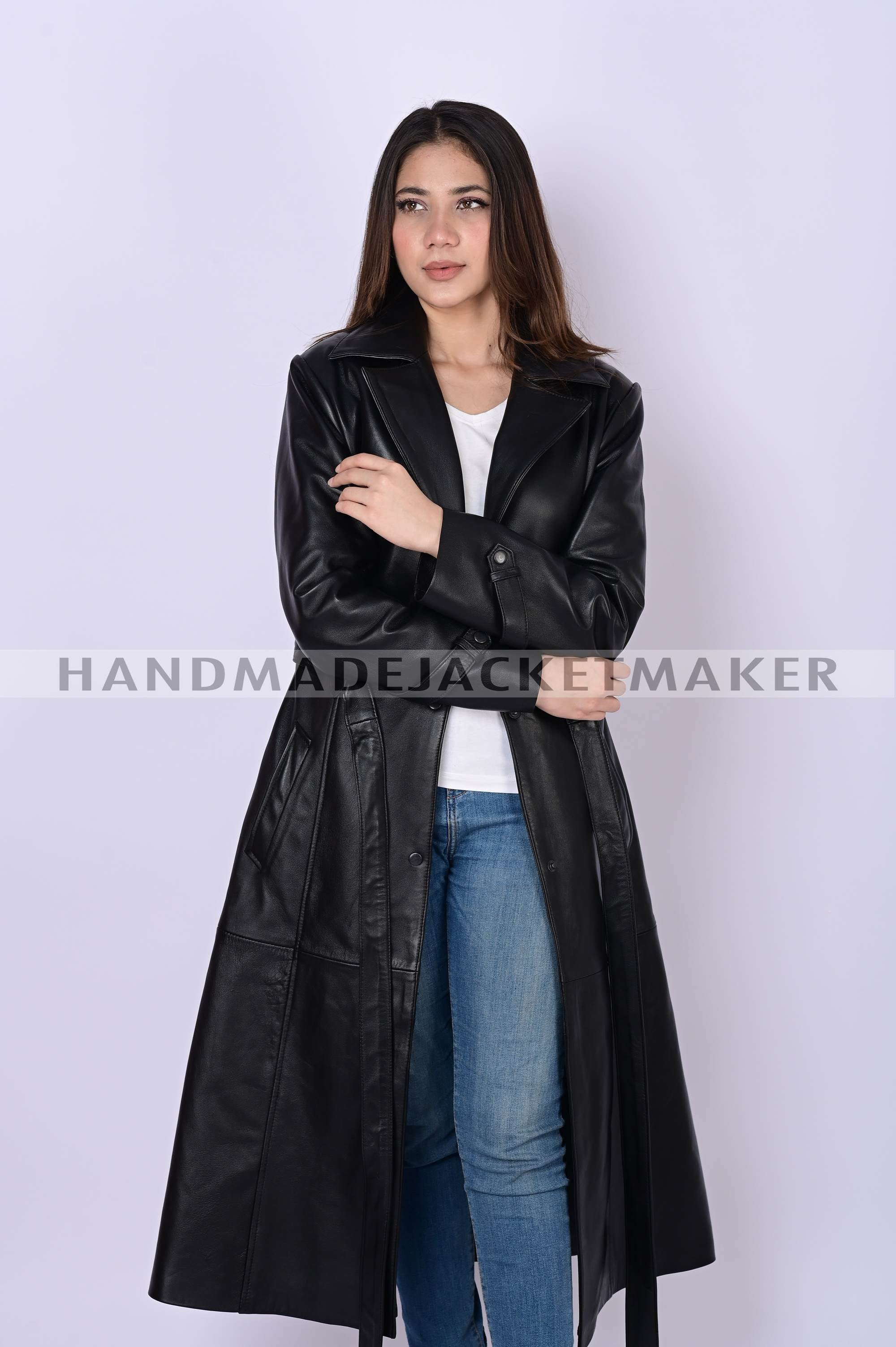 Leather Trench Coat For Women Black