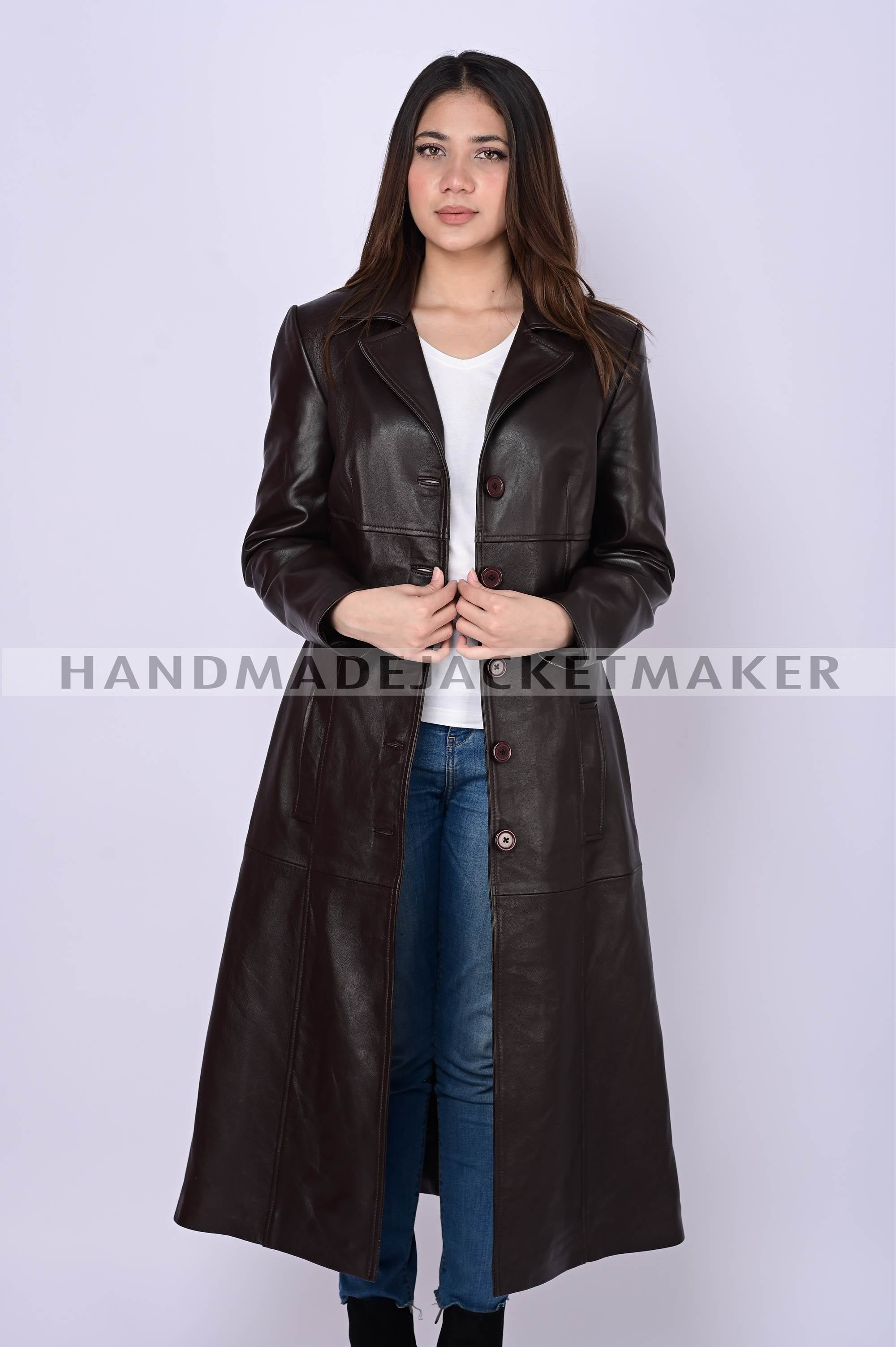 Leather Trench Coat For Women Brown