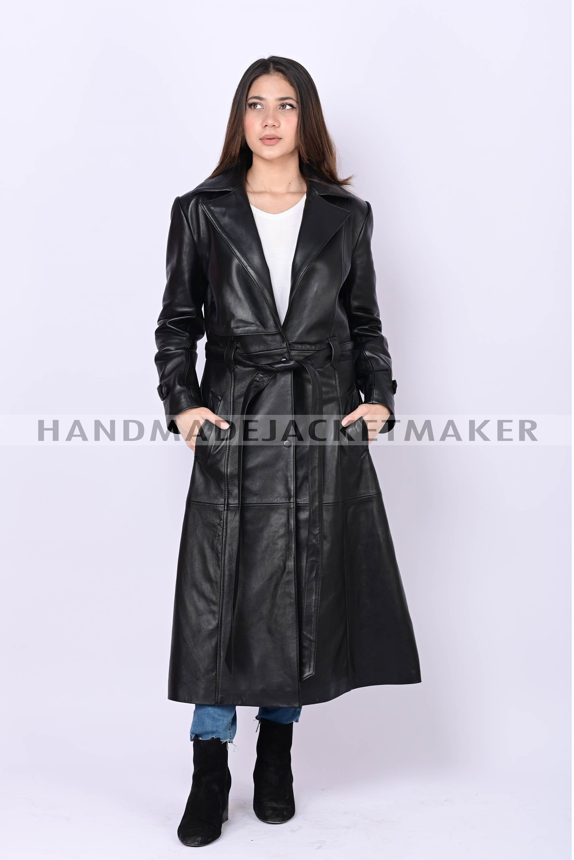 Leather Trench Coat For Women Black